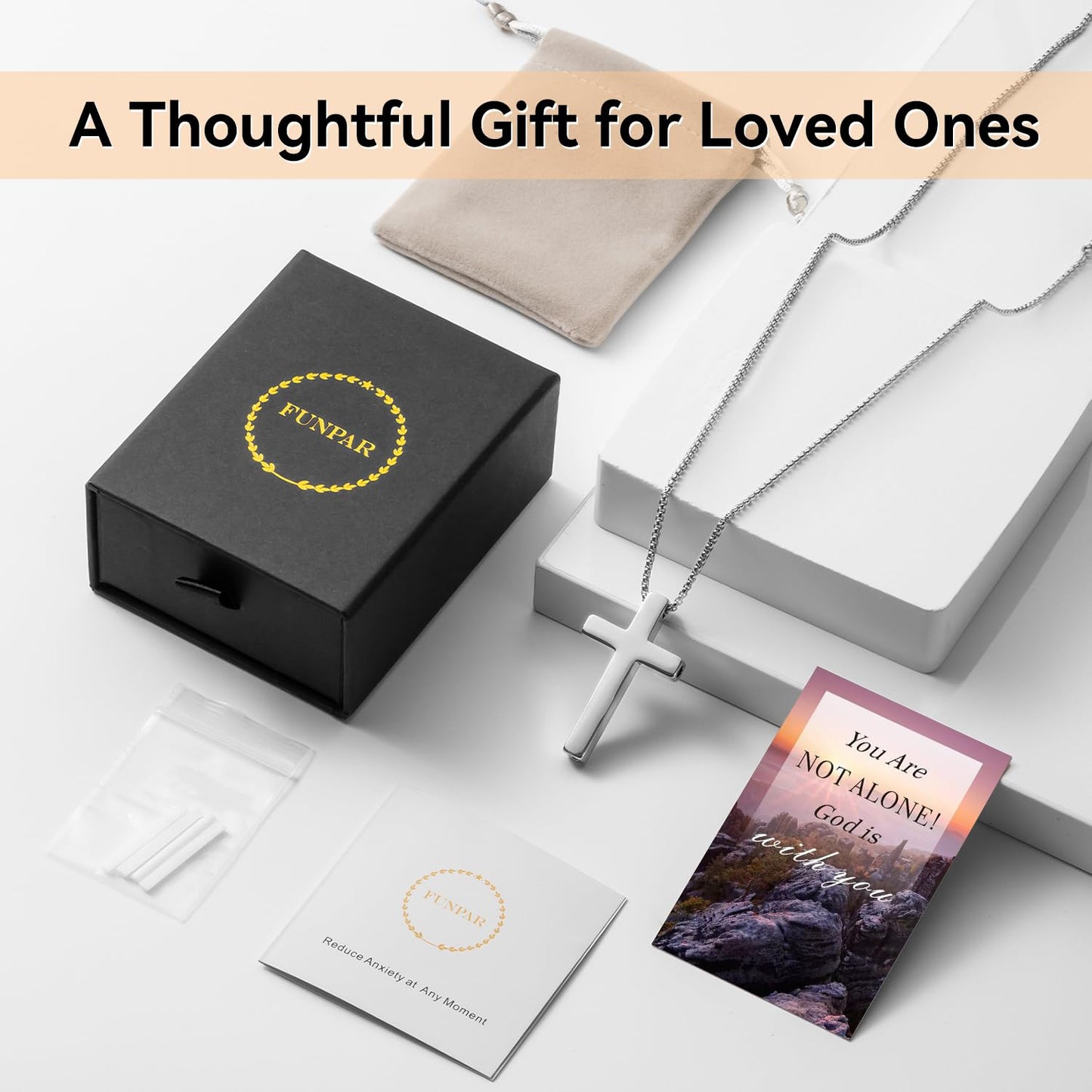 FUNPAR Cross Breathing Necklace, Inspirational Bible Verse Reduce Anxiety Mindfulness Necklace, Premium Stainless Steel Breathwork Tool, Anxiety Relief Items Gift(Gold)