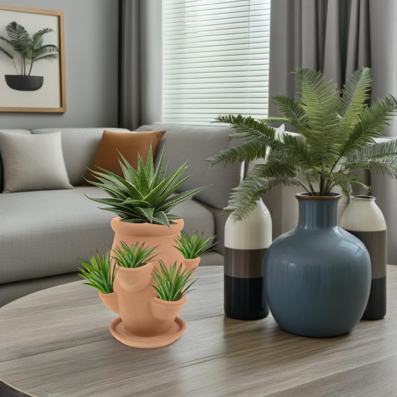 POPETPOP Strawberry Tower Planter : Multi Pocket Strawberry Terracotta Planter Pot Smart Plant Pot for Succulents Flowers, 7.47X5.89X5.89in