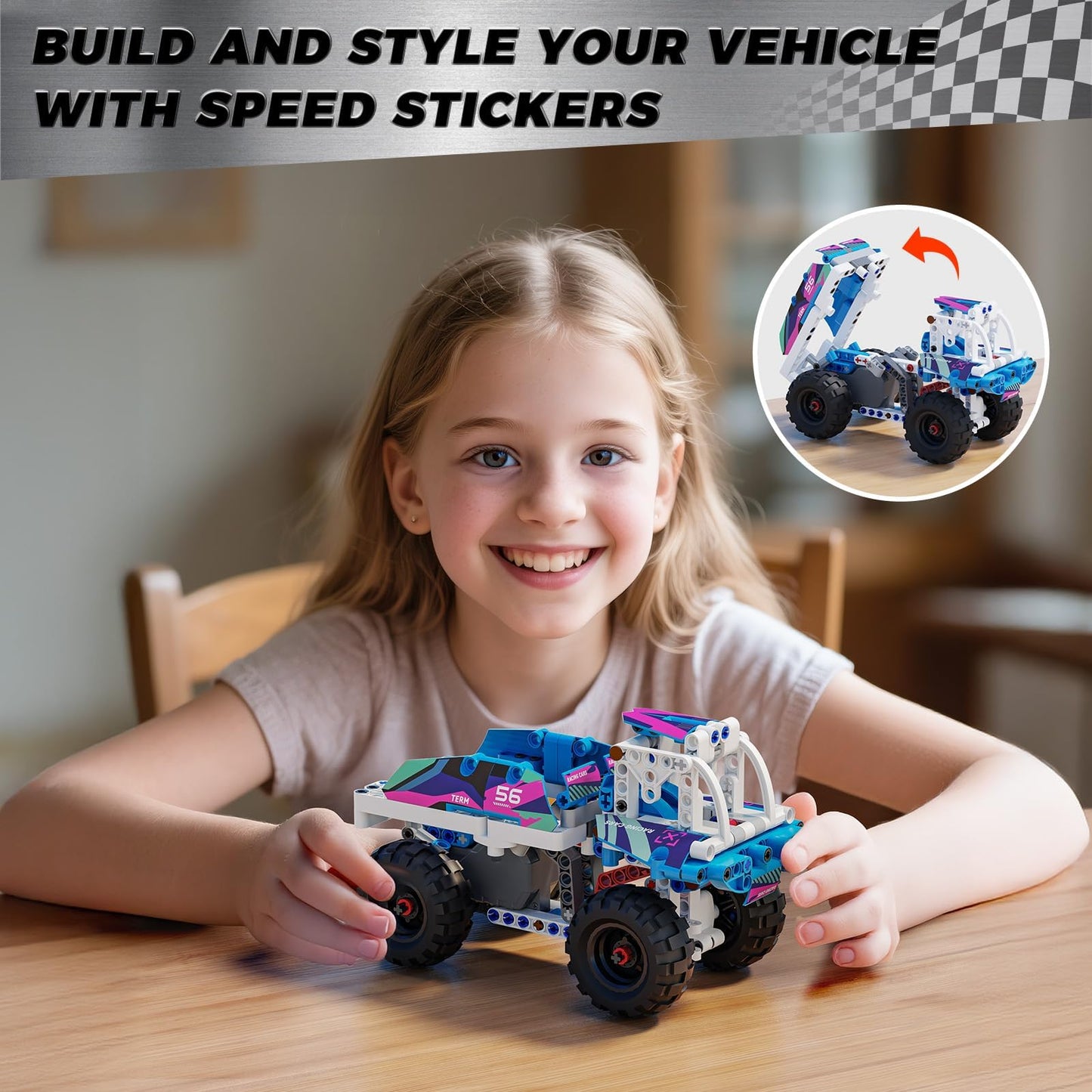 Glikid Technic 9 in 1 Pull-Back Car Building Set - Off-Road Race Vehicle Models for Boys and Girls, STEM Engineering Toy for Kids Ages 8 and Up | Ideal Gift for Birthdays
