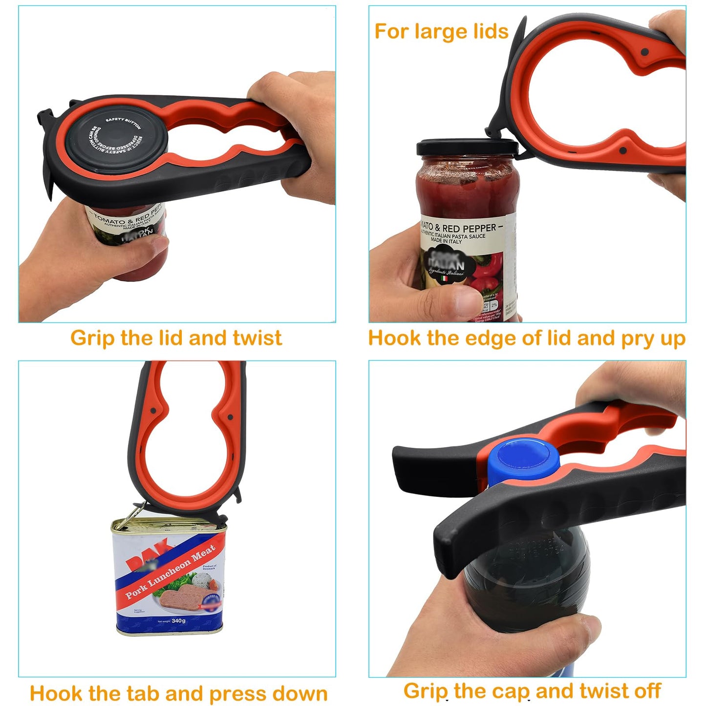 Otstar Latest Jar Opener for Seniors with Arthritis, Weak Hands, Multi-function Bottle Opener with Non Slip Rubber Jar Opener Gripper Pad and Corkscrew Wine Opener