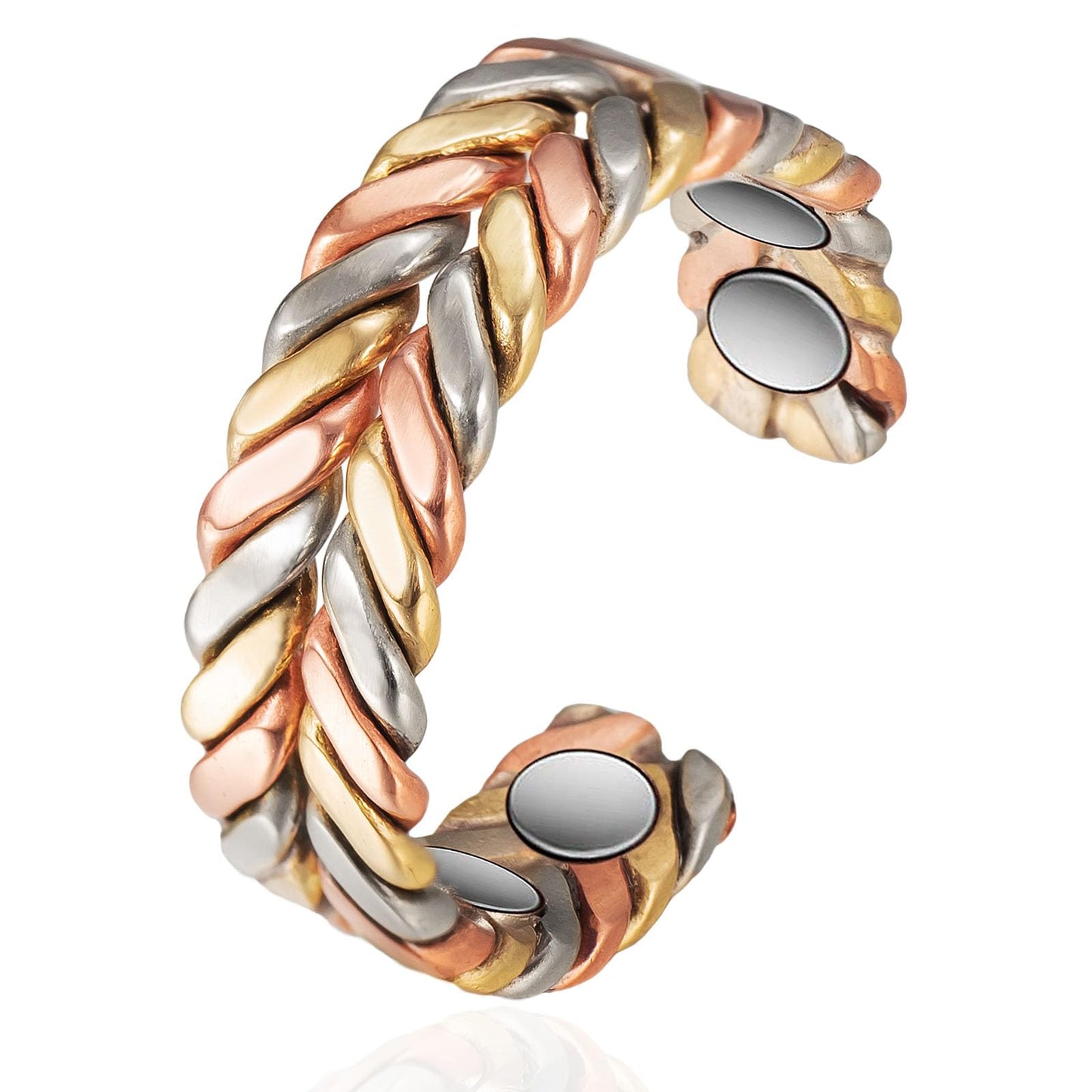 EnerMagiX Copper Rings for Women, Pure Copper Tricolour Gold Adjustable Ring, Fashion Jewelry（2040）