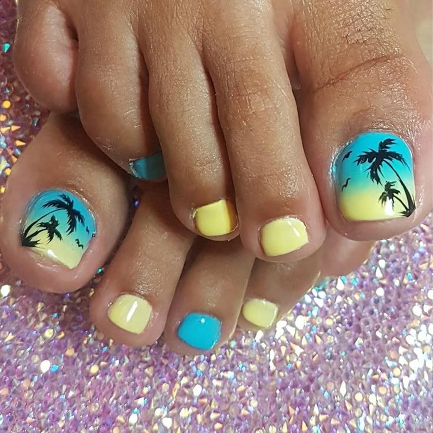 FIEONCIY Press on Toenails with Designs Acrylic Fake Nails for Toe Artificial False Nails with Charms Glue on Toe Nails for Spring Summer Stick on Toenails for Women Girls(JZJ10)