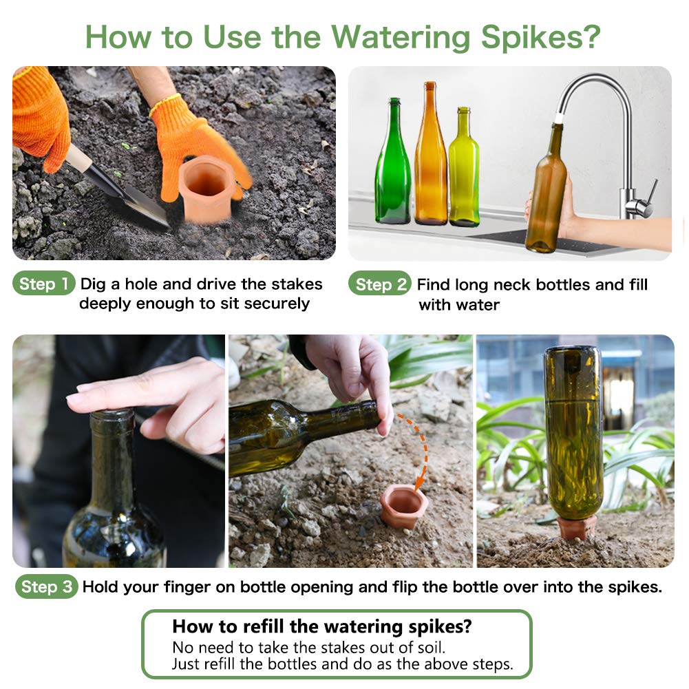 Automatic Plant Waterers for Vacations, 4 Pack Terracotta Self Watering Spikes for Wine Bottles Indoor & Outdoor Plants