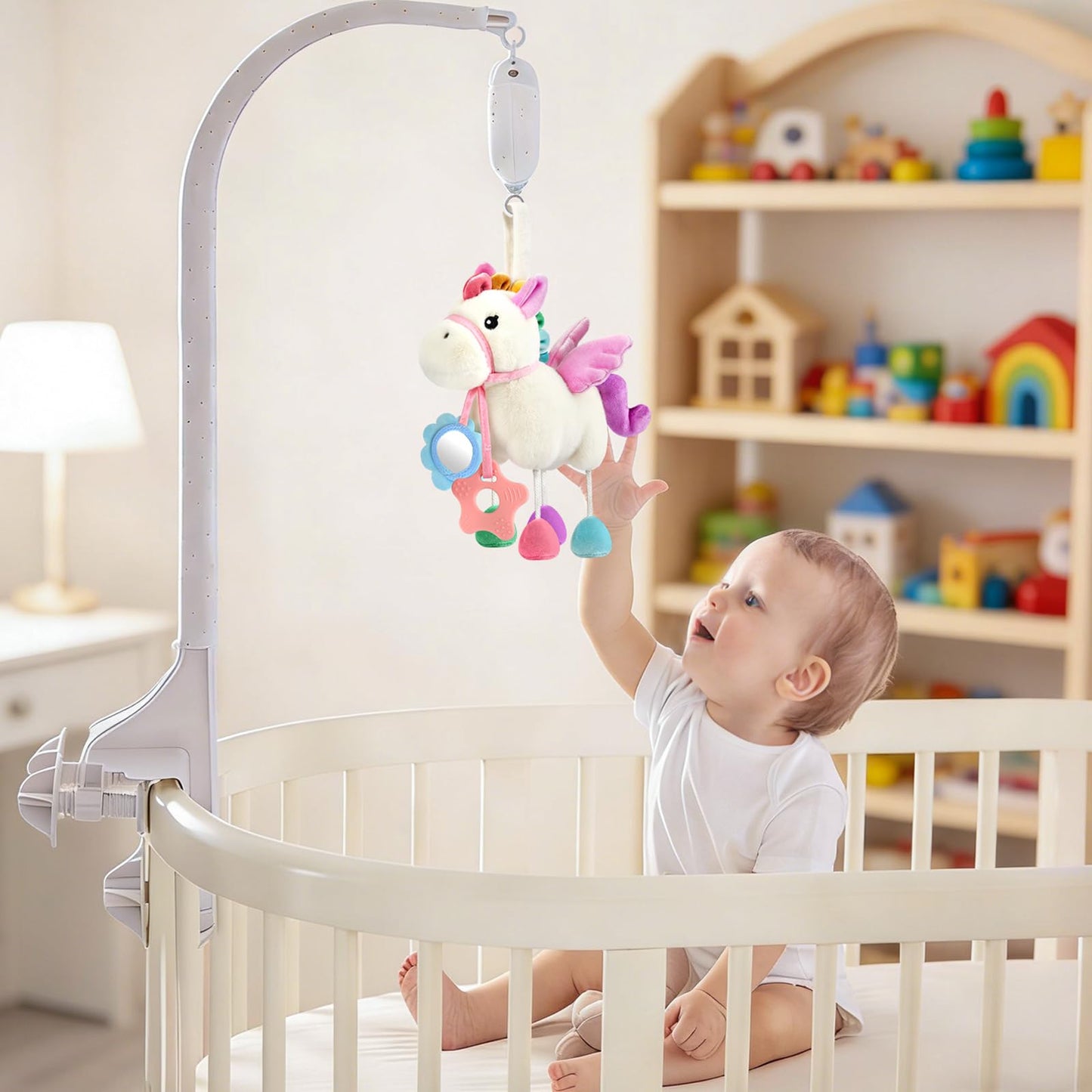 TYRY.HU Baby Stroller or Car Seat Toy,Soft Plush Stroller & Cot Hanging Toys, Rattle Sensory Developmental Activity Toy-Textured Ribbons&Crinkle Sounds&Silicone Teether, Gift for 0 3 6 9 12 Months
