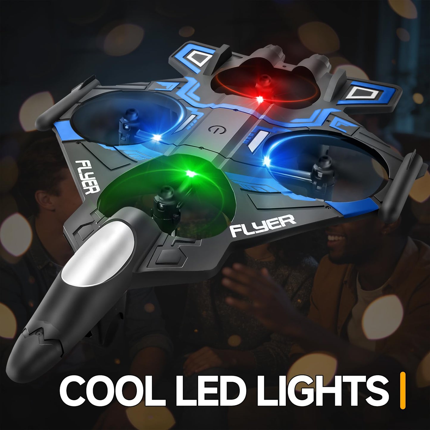 serfiman Foam Remote Control Airplane with LED Lights, RC Jet Fighter 360° Flip & Stunt Roll, 2.4GHz RC Plane for Teens & Adults, Blue