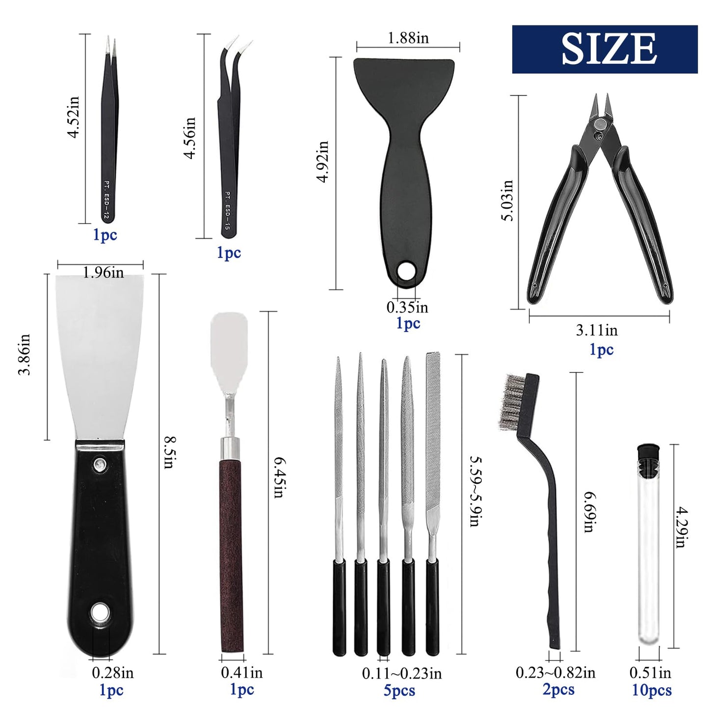24Pcs 3D Printer Tools Kit, 3D Printer Accessories Removal Tools Includes Nozzle Cleaning Kit, Putty Knife Scraper, Brushes, Tweezers, Diamond Files for 3D Prints Cleaning Finishing