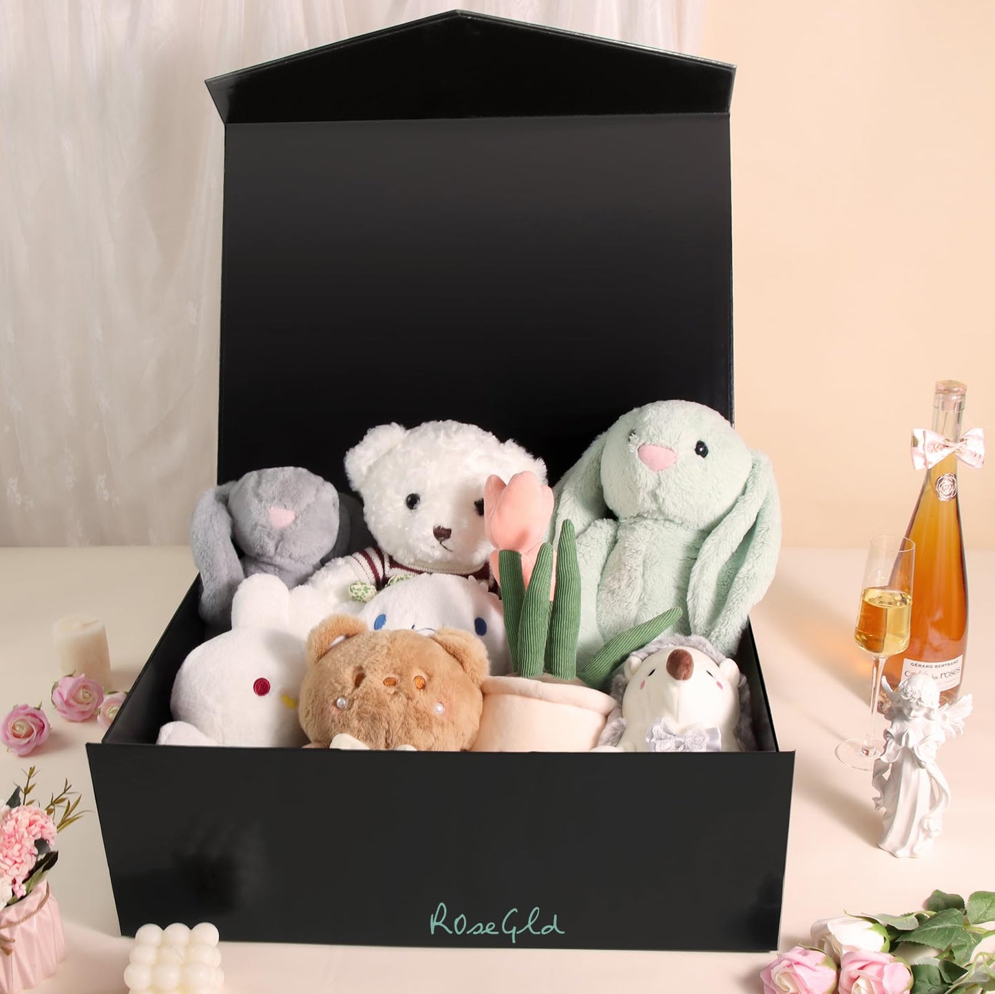 ROSEGLD Extra Large Gift Box 20x16x7.2 Inches, Giant Black Magnetic Gift Box with lids for Presents, Groomsman Proposal Box (Glossy Black)