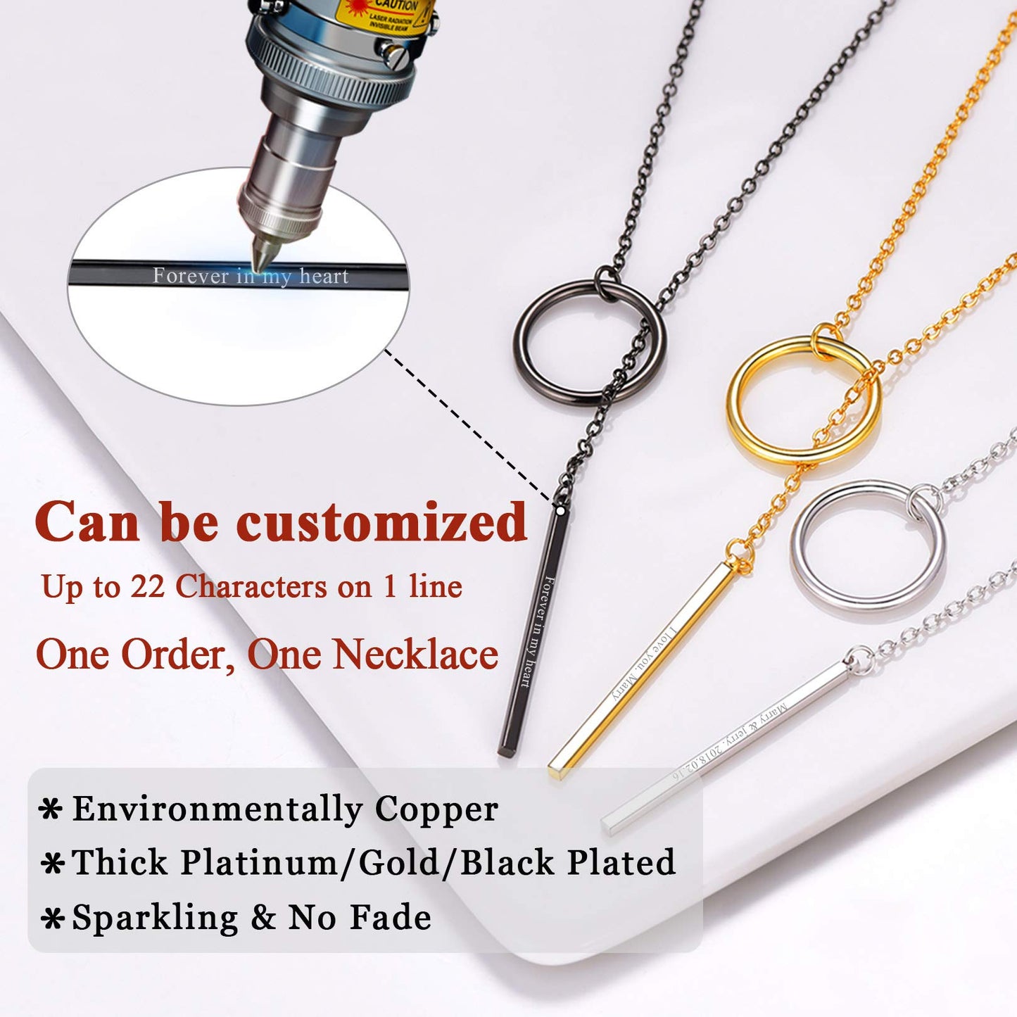 FOCALOOK Long Gold Necklaces for Women Custom Personalized Drop Bar Pendant Lariat Necklace 28inch/73cm
