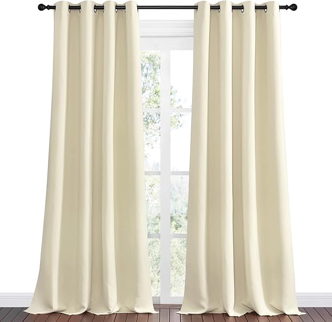 NICETOWN Beige Room Darkening Curtains 102" Long for Boho Farmhouse Home Decoration, 55" Wide, Set of 2, Window Treatment Total Privacy Drape Panels for Bedroom Guest Room