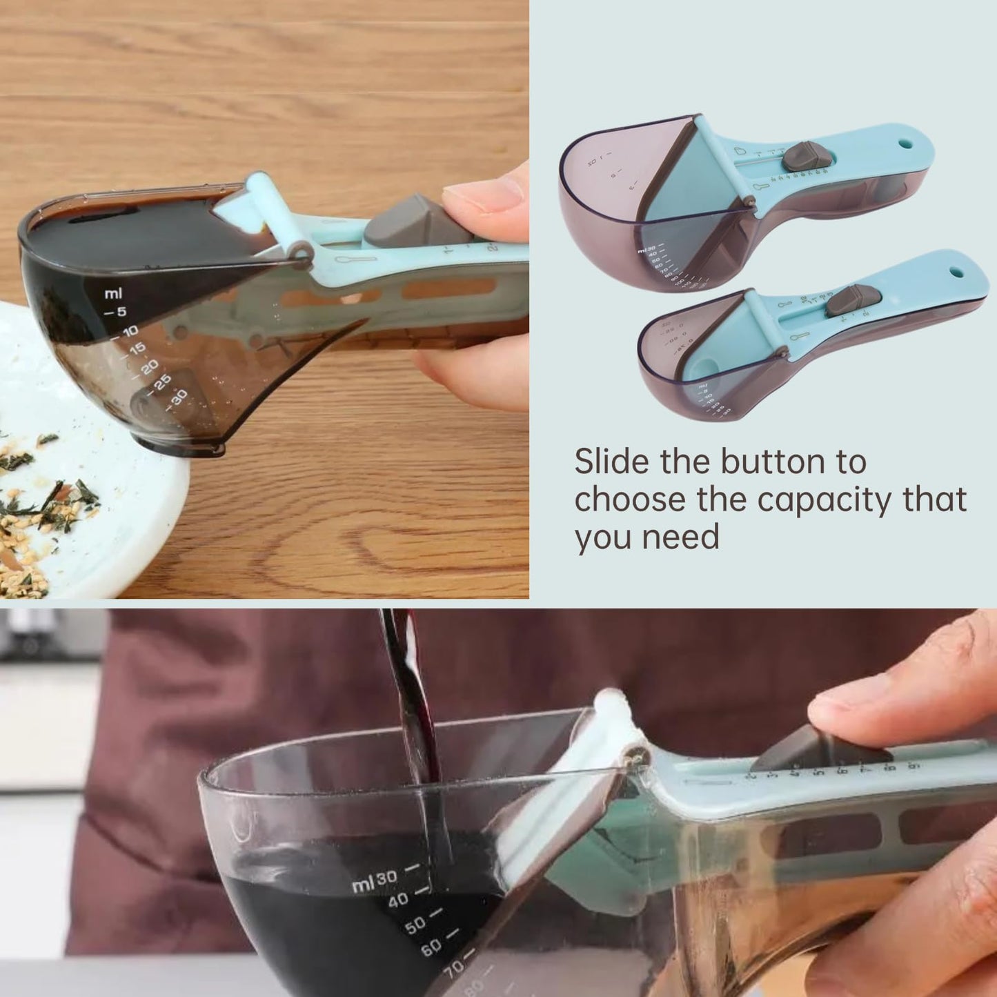 Adjustable Measuring Spoon Set – Multifunctional Cooking & Baking Scoop, Accurate Measurement, Easy to Clean, Includes 130ml & 30ml Spoons