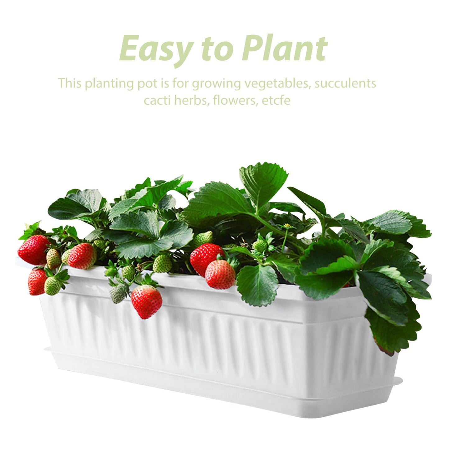 POPETPOP Window Box Planter: 2pcs Plastic Rectangular Planter Window Flower Pot Plant Pots Vegetable Planters Long Pots for Windowsill Patio Garden, 43x19cm, White