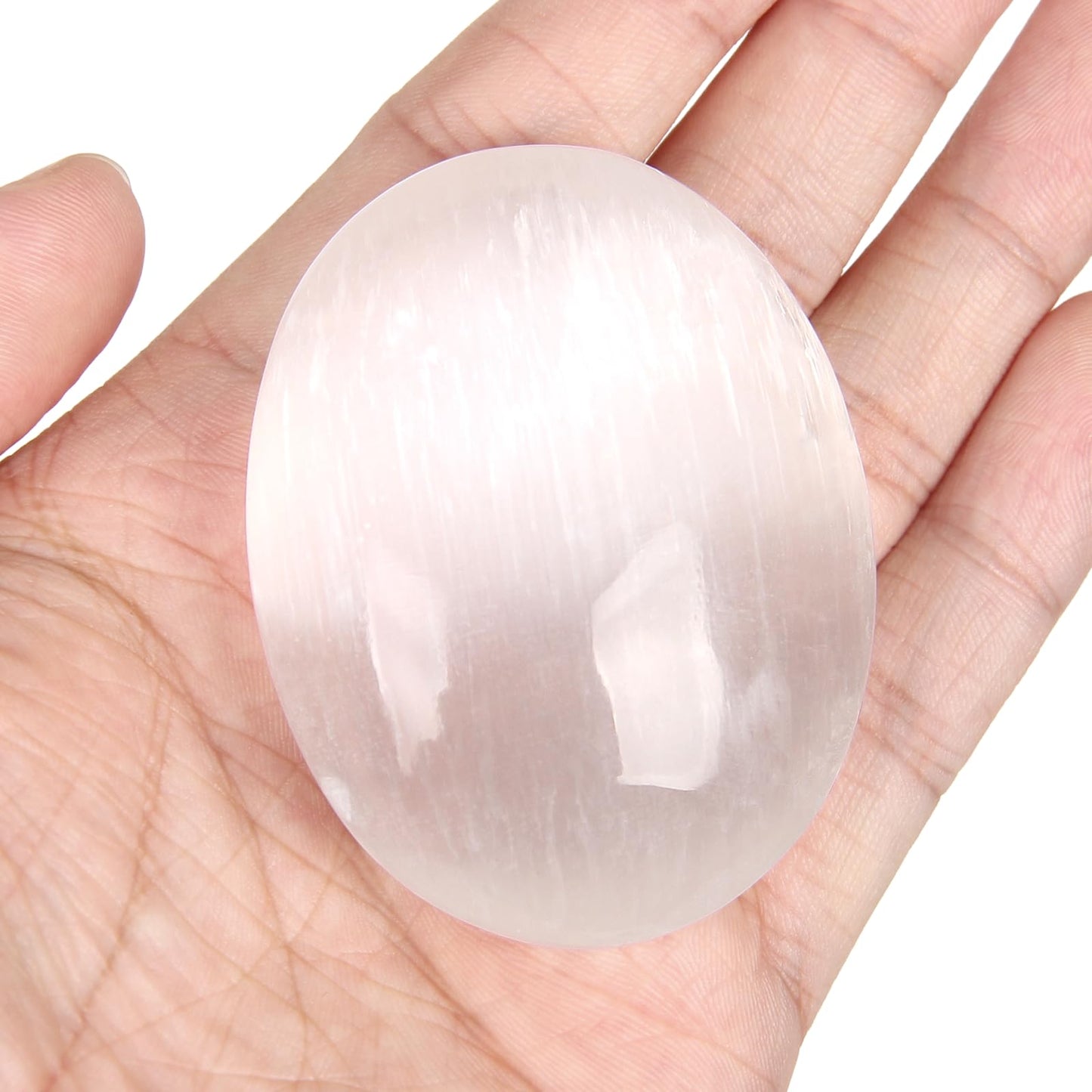 Orientrea Selenite Palm Stone-1 Pc 70-90 Grams Selenite Pocket Energy Stone, Smooth Healing Crystal Worry Stone