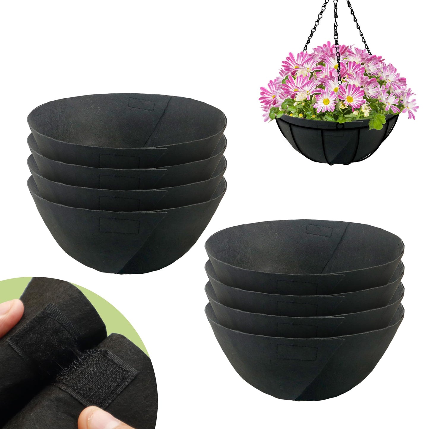 Sumloty 8 Pack 12 Inch Fabric Planter Basket Liner- Felt Flower Pot Liners Replacement Coco Fiber Liner for Hanging Basket Flowers Round Hanging Basket Liners Prevent Birds from Nesting