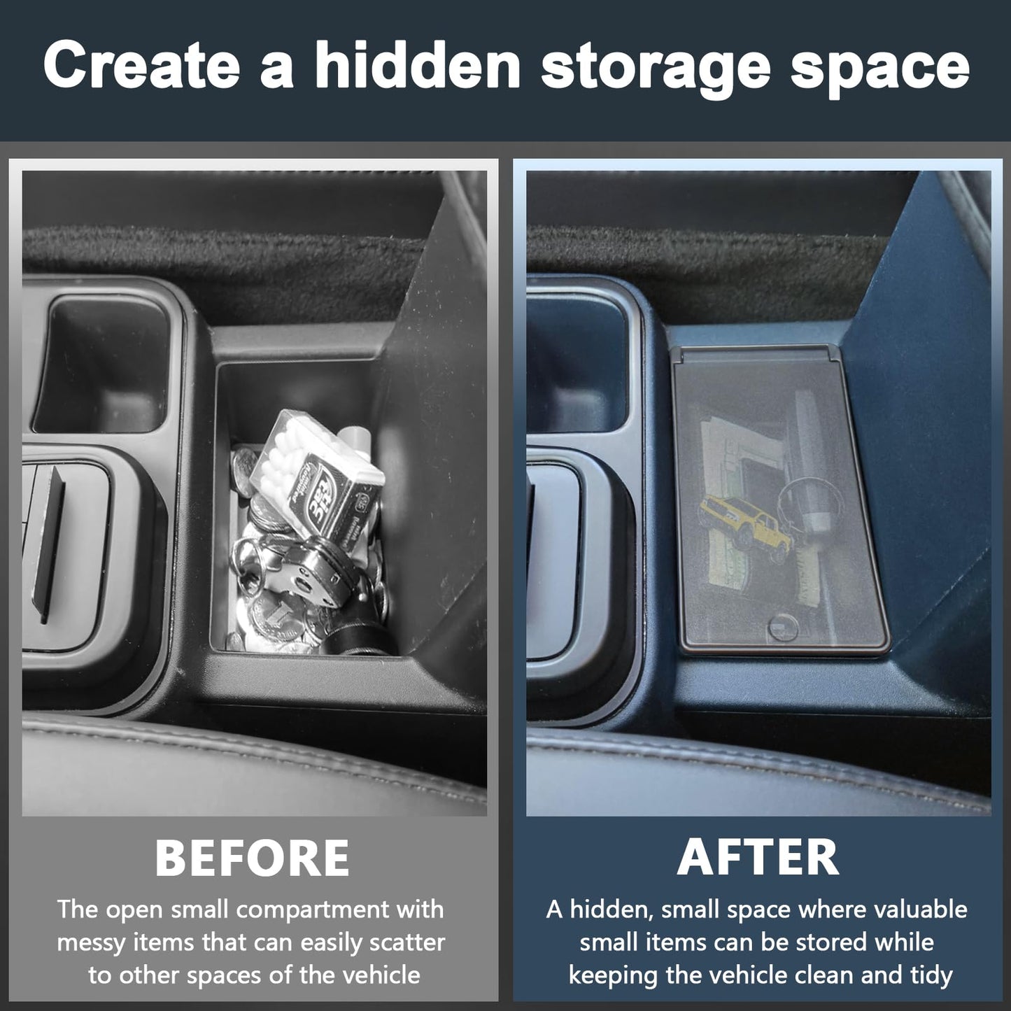 TOPINSTALL Console Hidden Storage Box Compatible with 2022-2026 Ford Maverick Accessories, Flip-Top Design Truck Organizer | One-Touch Open | Anti-Slip Mat | Secret Compartment | Premium ABS Plastic