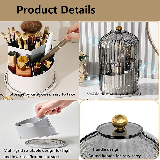 Concealed Toothbrush Holder, Makeup Brush Holder Organizer With Lid,360 Rotating Clear Dustproof Waterproof 3 Slots Bathroom Countertop Organizer,For Container Toothpaste And Toothbrush Holder (White)