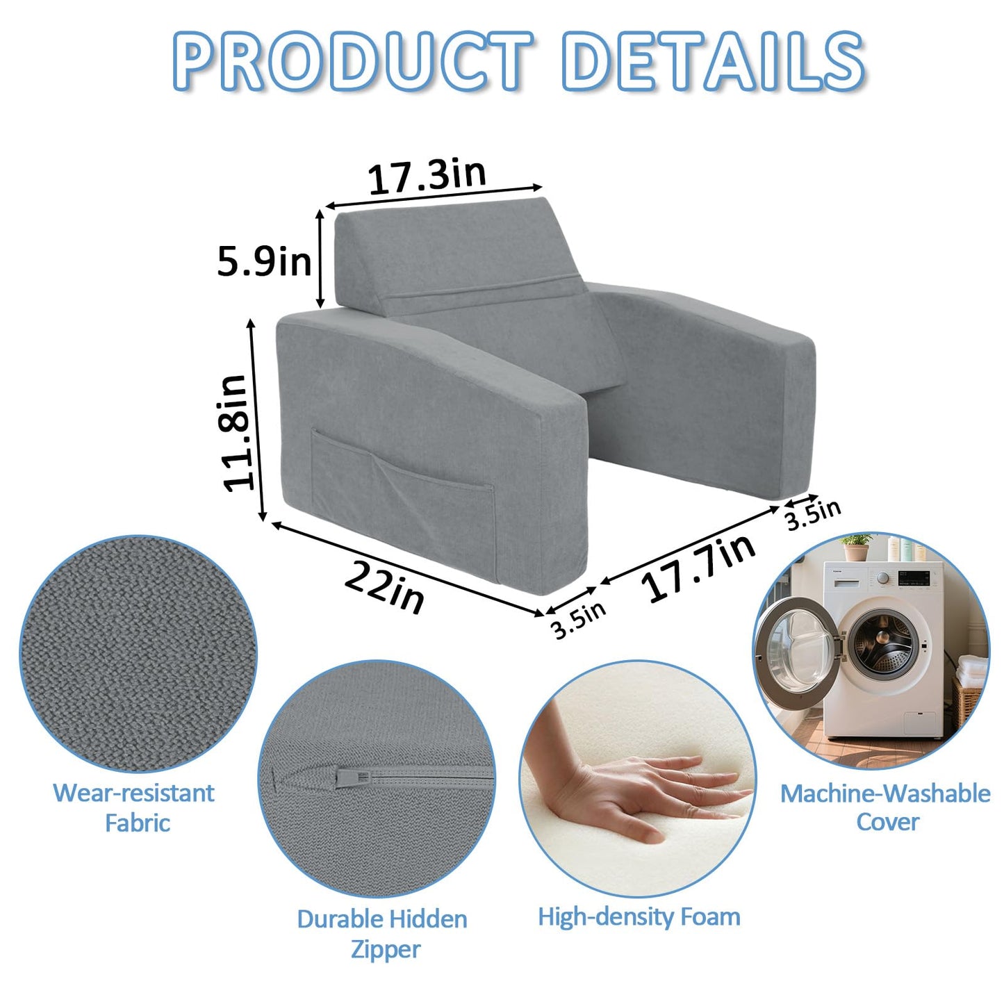 FURNAWAY Lap Desk Pillow with Removable Cover Adjustable Angle Gaming & Machine Washable Reading Pillow for Adults Multipurpose Laptop Bed Tray with Arms for Working