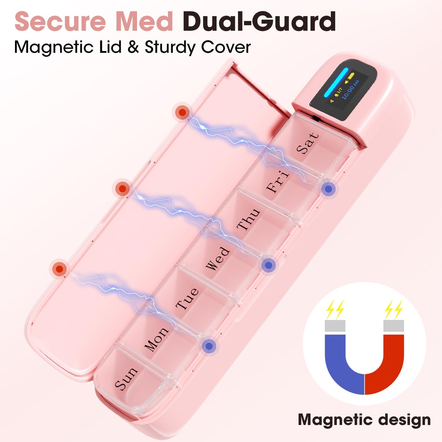 Daviky Automatic Pill Dispenser, Smart Pill Organizer with Alarm, Pill Box 7 Day with APP, Weekly Travel Pill Case, Portable Pill Reminder for Medicines, Supplements and Vitamins (Pink)