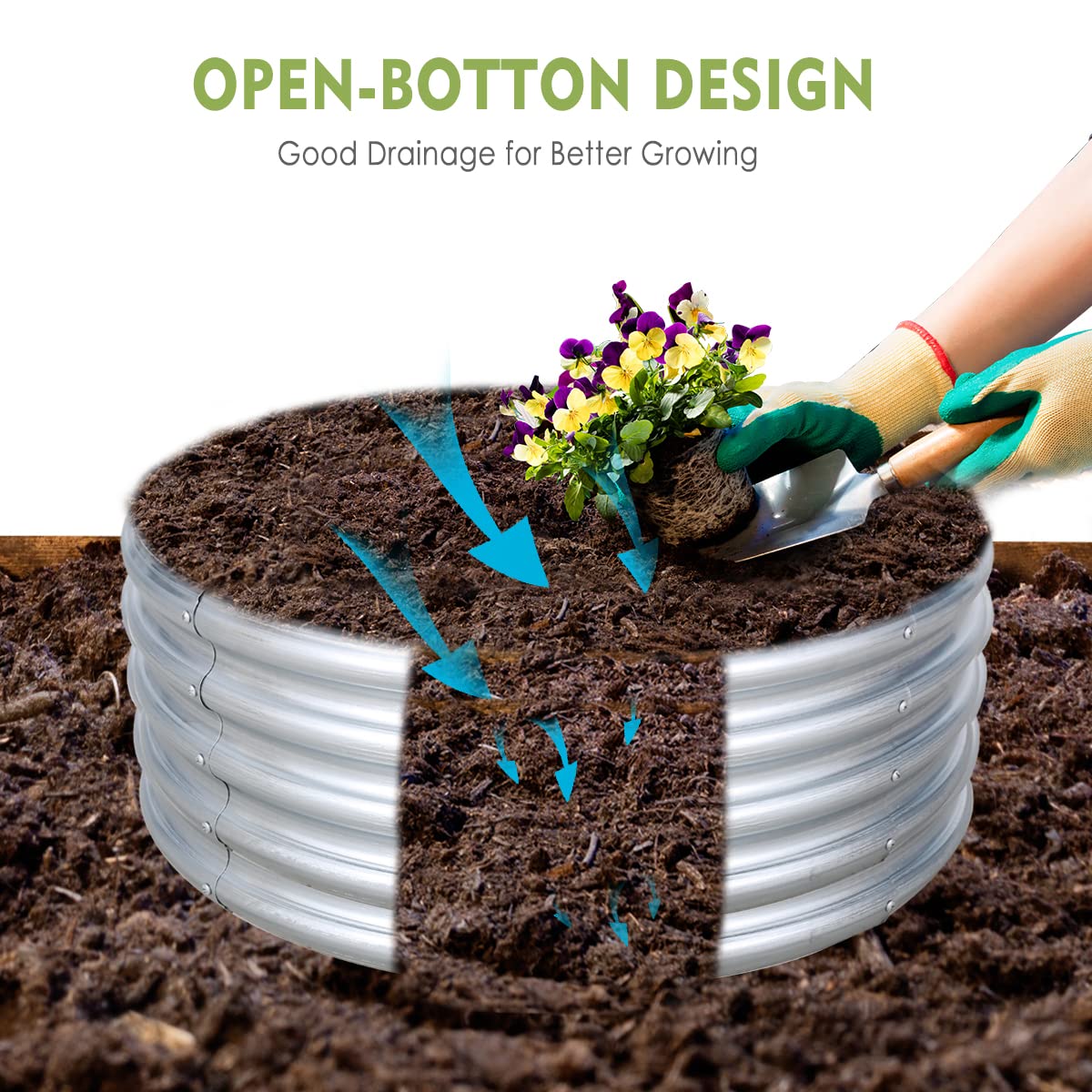 2Pcs 3X3X1.5 Ft Round Galvanized Raised Garden Bed Kit, Silver Outdoor Planter Garden Bed, Metal Raised Box for Fruits, Vegetables and Herb, Fire Pit Rings