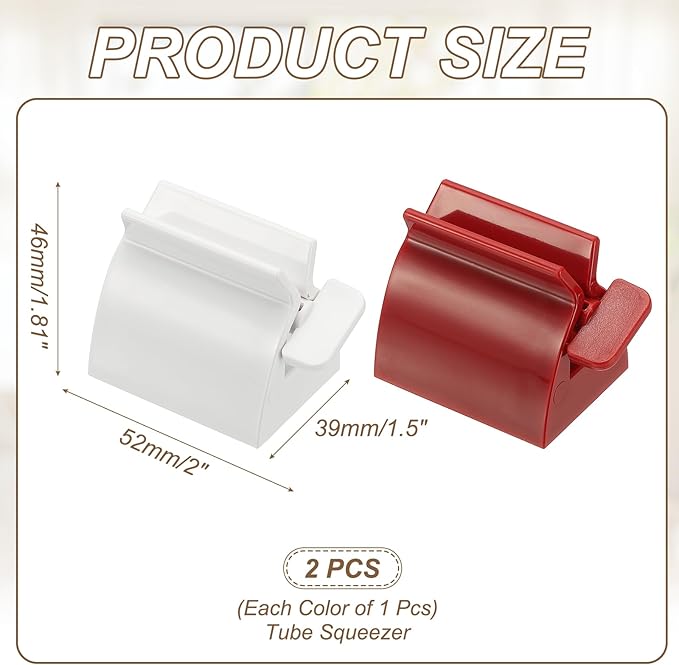 uxcell Toothpaste Tube Squeezer, 2Pcs 2" Toothpaste Squeezer Dispenser Rollers Tube Squeezers Clip Holder Stand for Bathroom, White/Red