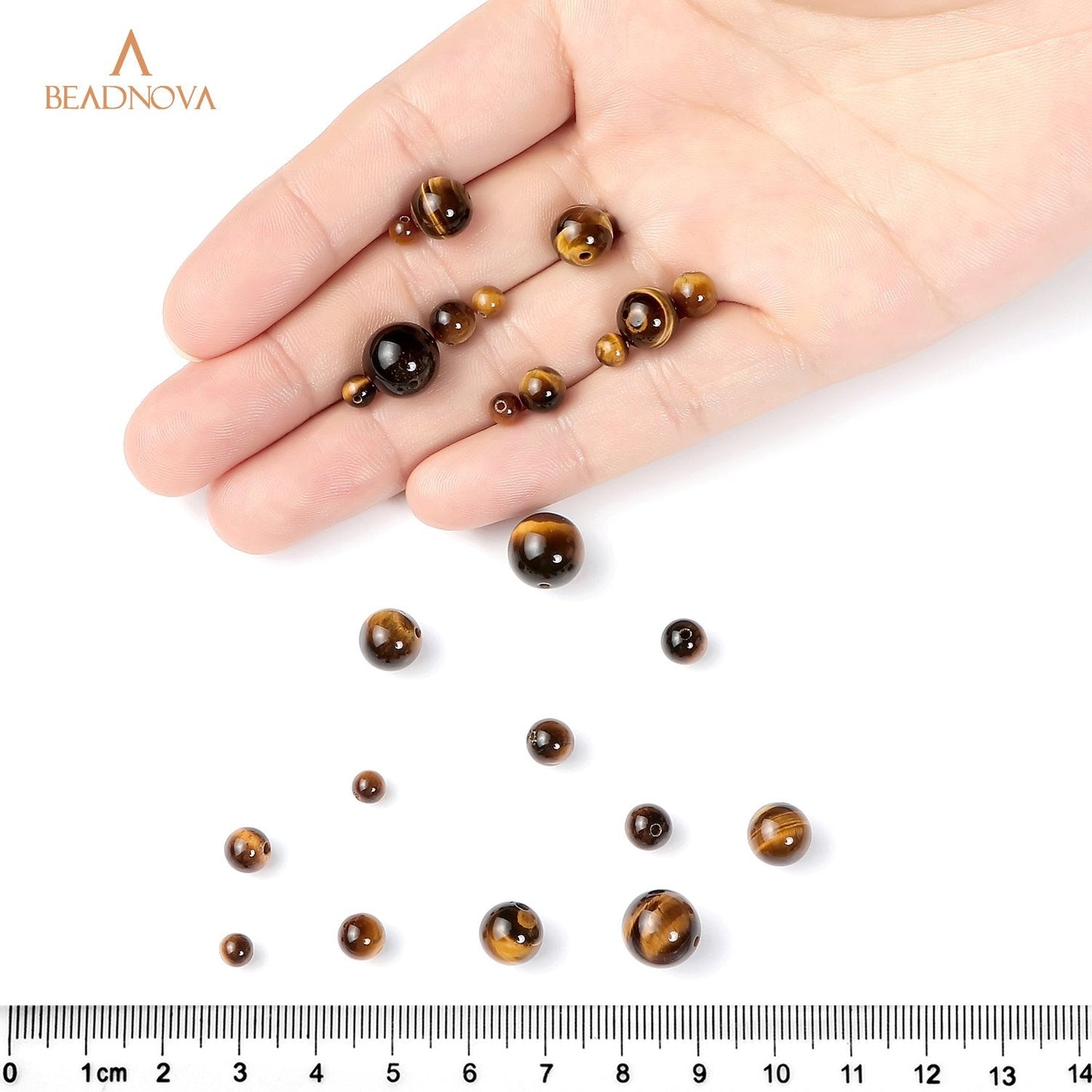 BEADNOVA Yellow Tiger Eye Beads Natural Crystal Beads Stone Gemstone Round Loose Energy Healing with Crystal Stretch Cord for Jewelry Making (8mm, 45-48pcs)