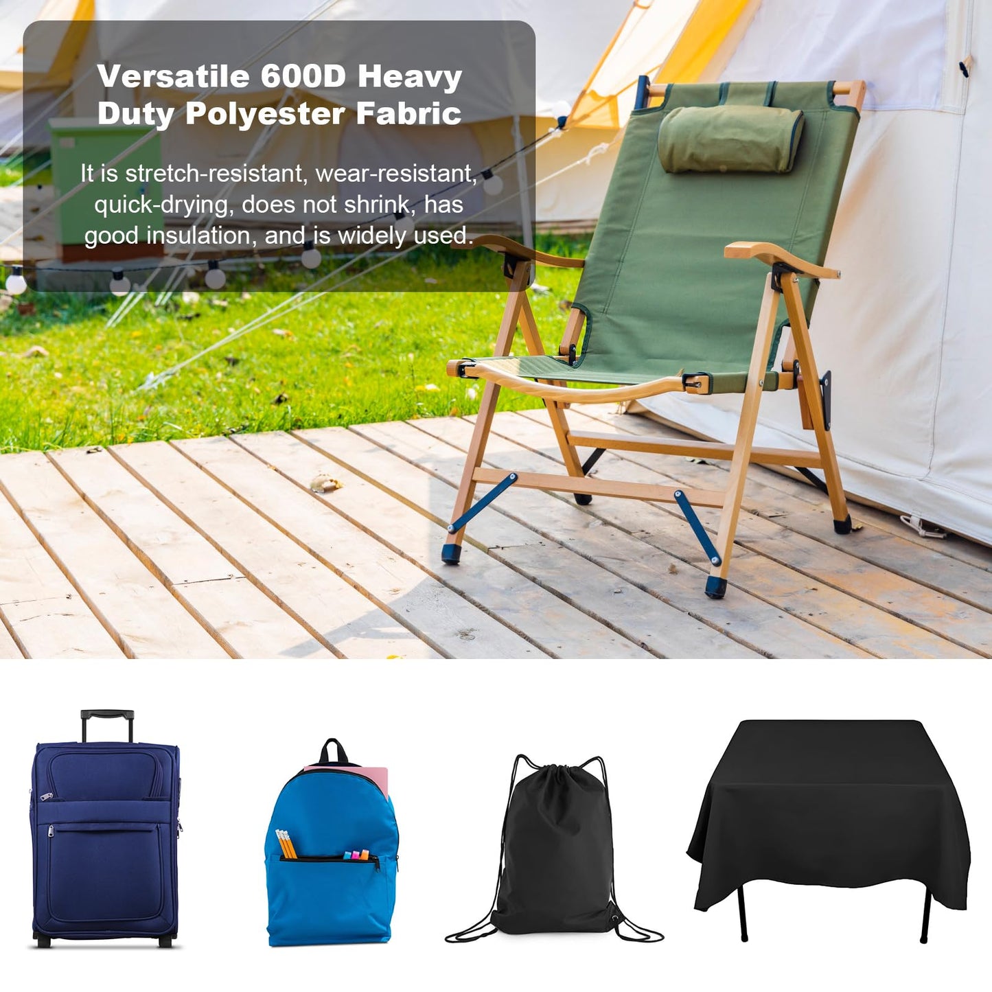 Waterproof Canvas Fabric - 58" Wide 600D Upholstery Polyester Material - Durable Indoor Outdoor Water Resistant Fabric for Furniture Cover Cushion Home Awning Tent (Birch, 1 Yard)