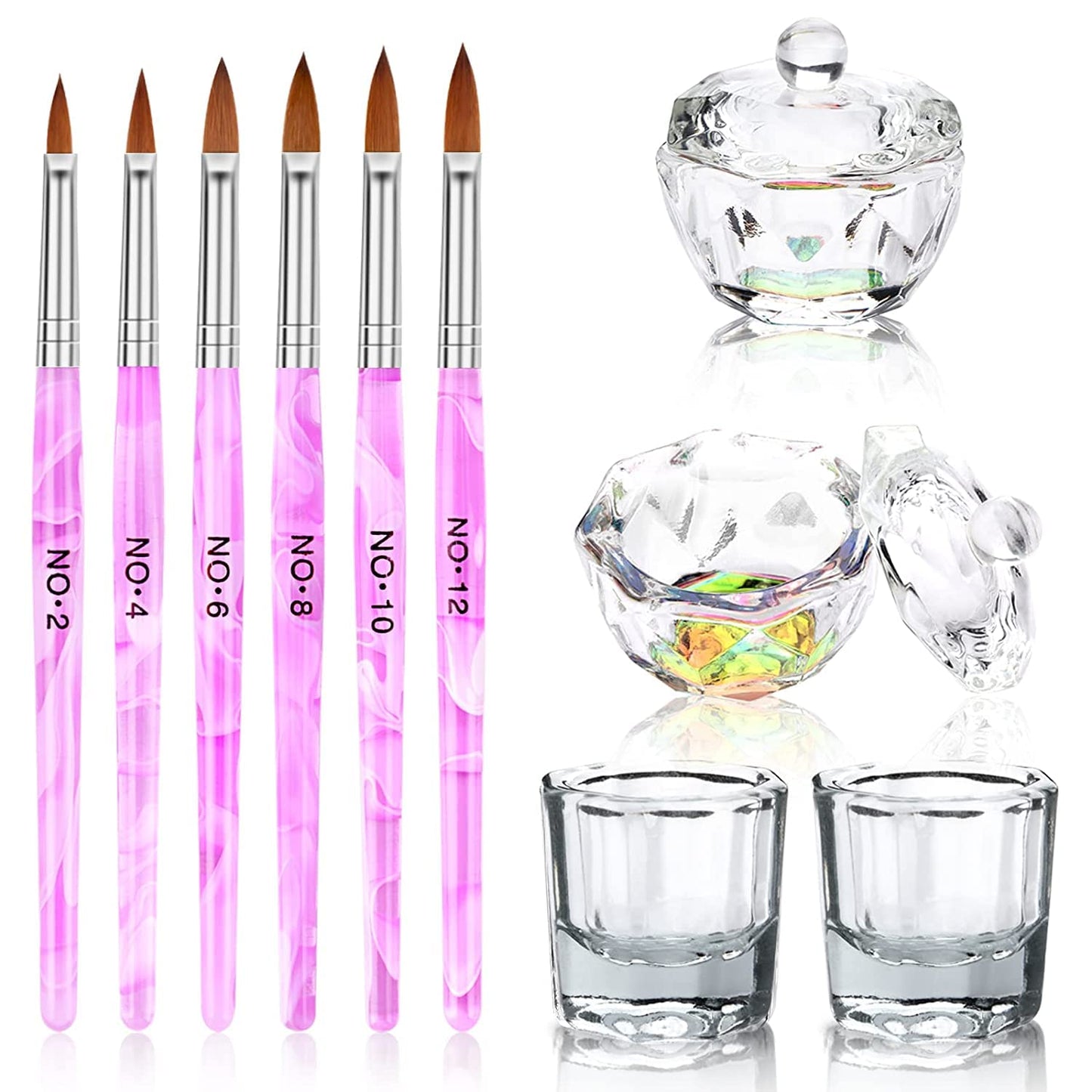 Yokilly Nail Brush Set, 6 PCS Acrylic Nail Art Brush Nail Polish Brush 4PCS Crystal Dappen Dish for Acrylic Nails & 550 PCS Clear Coffin Nail Tips for Professional Acrylic Nails