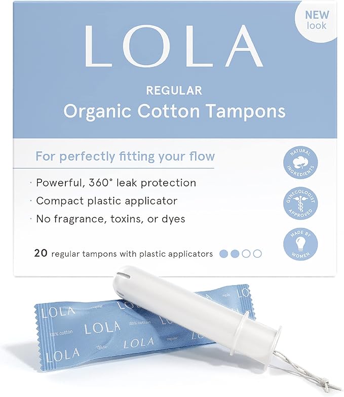 LOLA Organic Cotton Unscented Tampons, Regular Absorbency - 40 Count - Natural Ingredients, Chlorine & Toxin Free, Powerful Leak Protection - BPA Free