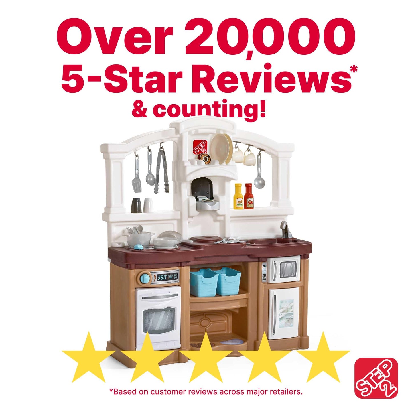 Step2 Fun with Friends Kids Kitchen Playset, Indoor/Outdoor Kitchenette, Interactive Play with Lights and Sounds, Durable Plastic, Includes 25 Piece Toy Accessories, Toddlers 2+ Years Old, Tan