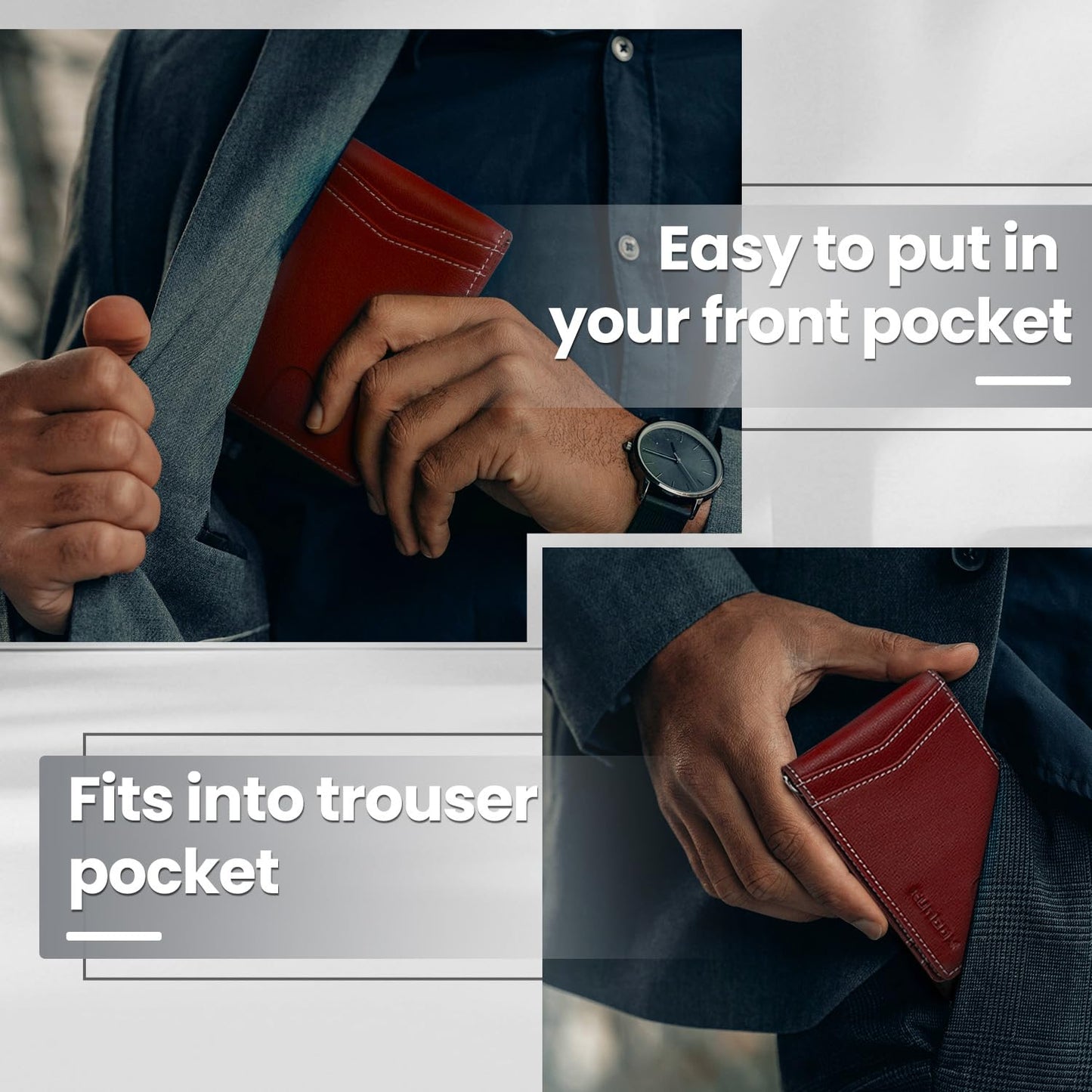 RUNBOX Slim Money Clip Wallets for Men RFID Blocking 8 Card Holder Minimalist Small Thin Carbon Leather Bifold Mens Front Pocket Wallet Gift Box(Vermilion)
