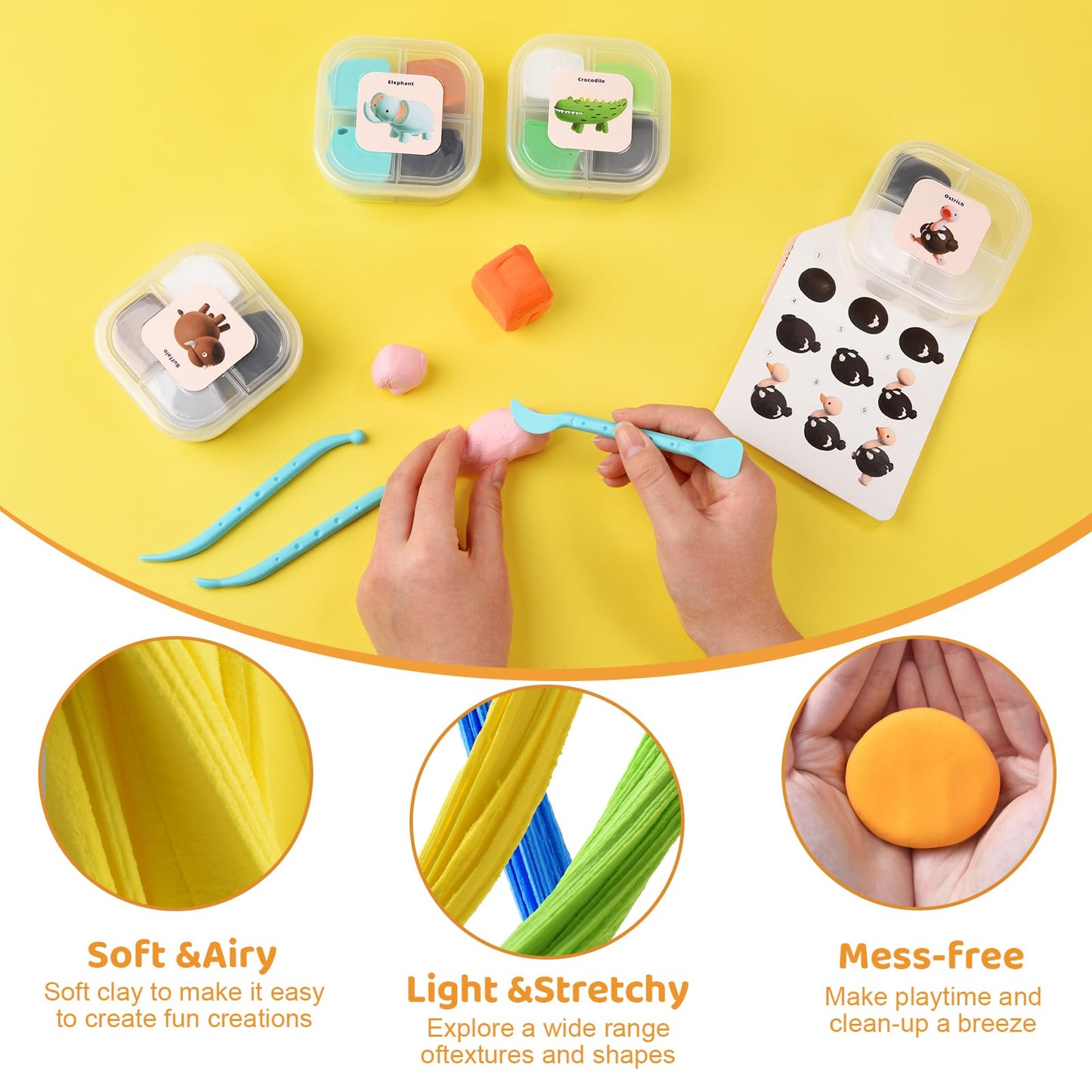 Model Magic Air Dry Clay Kit for Kids - Wild Kingdom 12-Piece Sculpting Set, Ultra Light Soft Non-Sticky Modeling Clay with Tools, Safe Non-Toxic Art Gift for Boys Girls