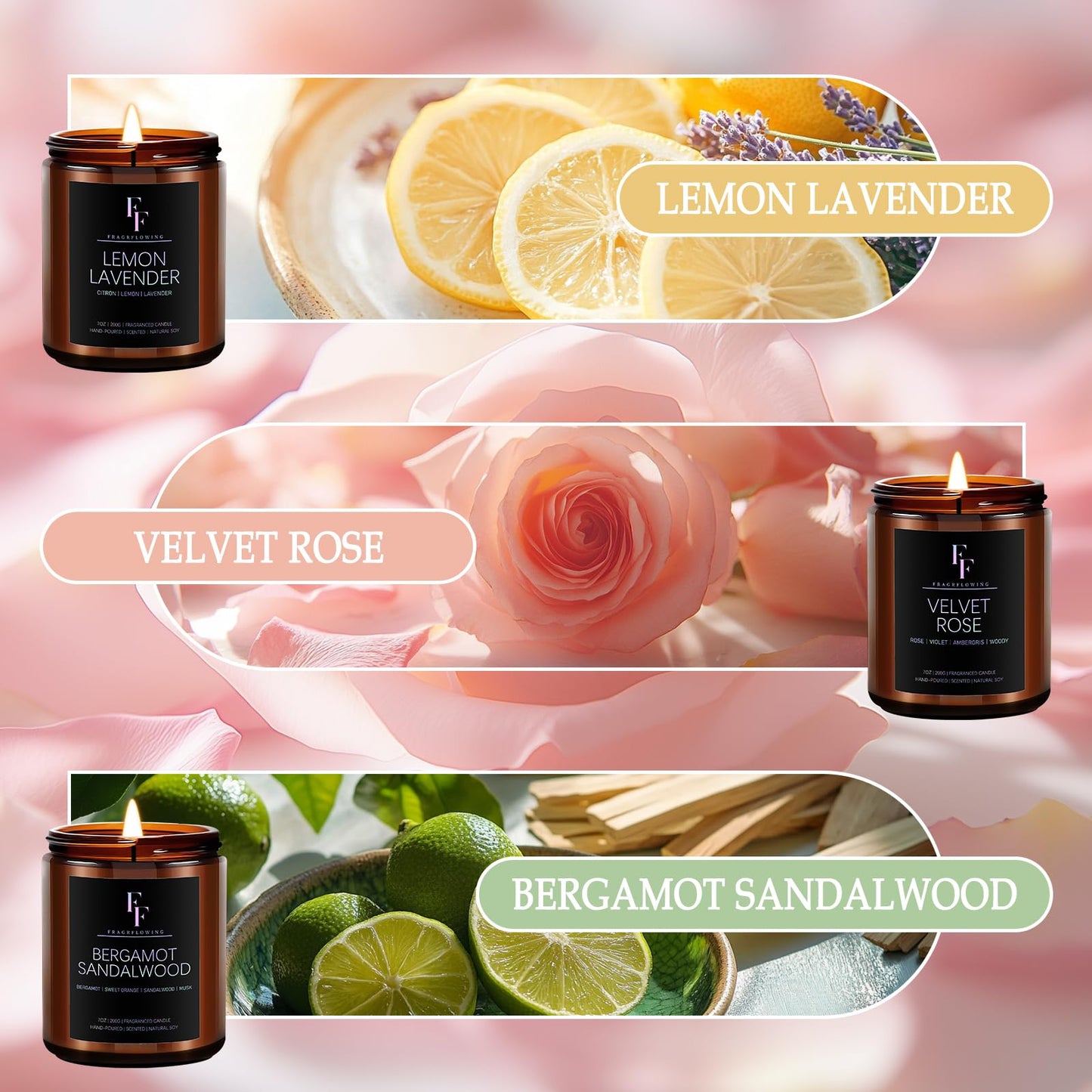 Scented Candles Set, Soy Wax Candles 6 Pack 42 Oz Aromatherapy Candles Gift Set for Women Men (Sage/Vanilla/Lemon/Sandalwood/Mint/Rose)