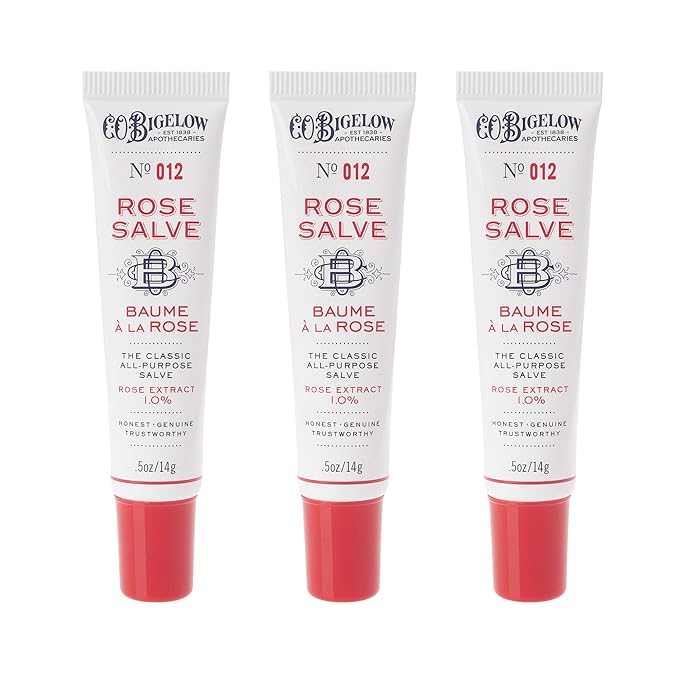 C.O. Bigelow Rose Salve Tubes, Pack of 3 Lip Balm Tubes, All Purpose Salve for Lips, Cuticles, Hands & Dry Skin, Lip Balm Set, 0.5 oz