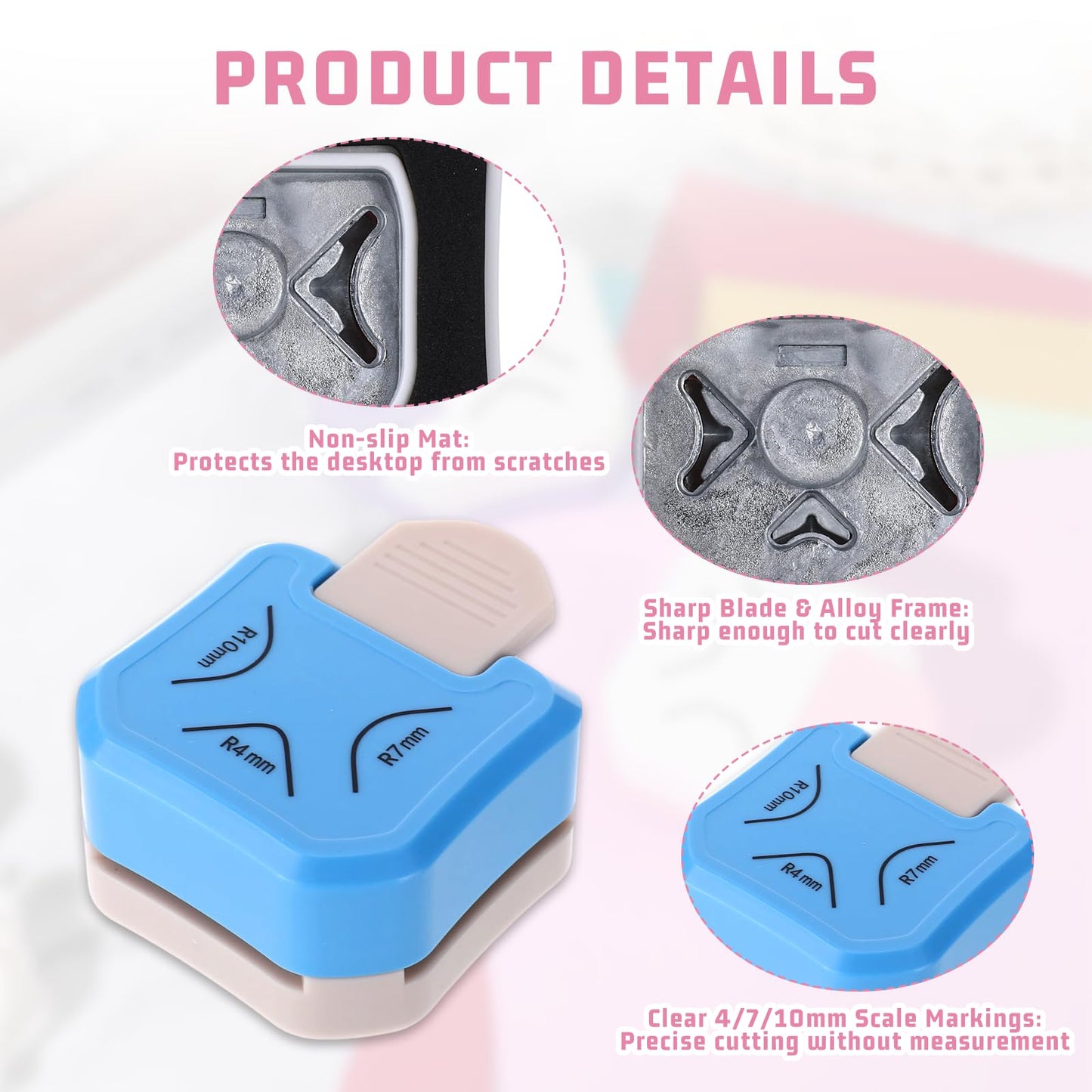 3 Pcs Corner Rounder Punch 3 in 1 Paper Corner Cutter (R4mm, R7mm, R10mm) Round Corners Cutter Rounder for Cardstock Envelope Laminate DIY Card Making Paper Crafts Scrapbook Supplies