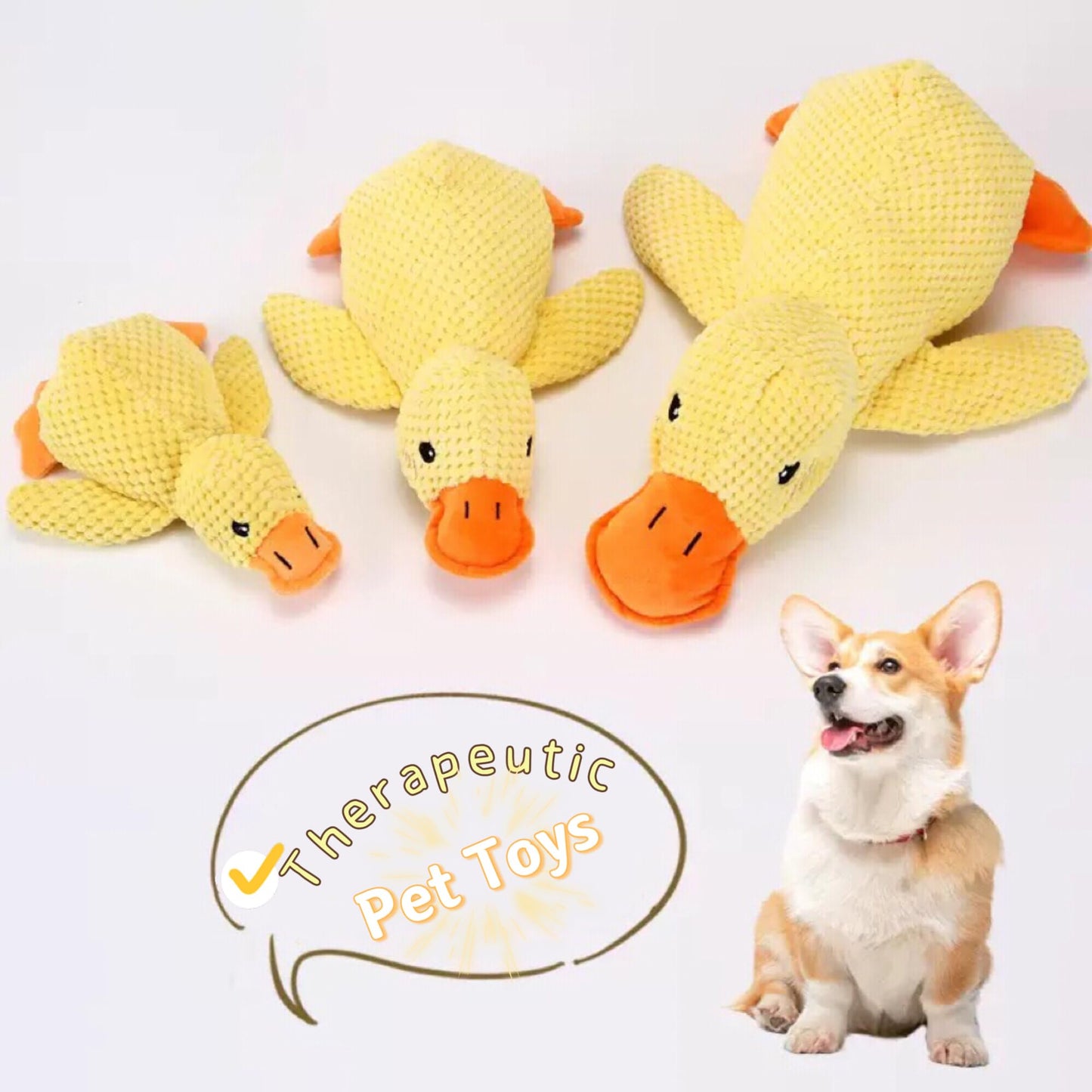 TRAVEYO Squeaky Plush Duck Dog Toys, Yellow Large 17.7-inch Chewable Stuffed Animal with Sound, Interactive Pet Toys（L）