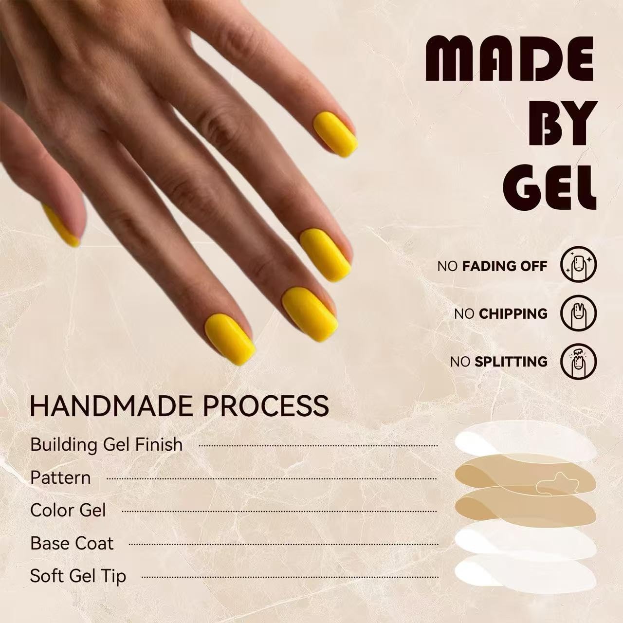 C.Z.Z.T.T.NAILS press on nails Summer Sunshine Yellow Square Round Wearers | Energizing Fingertip Light Up Your Moments
