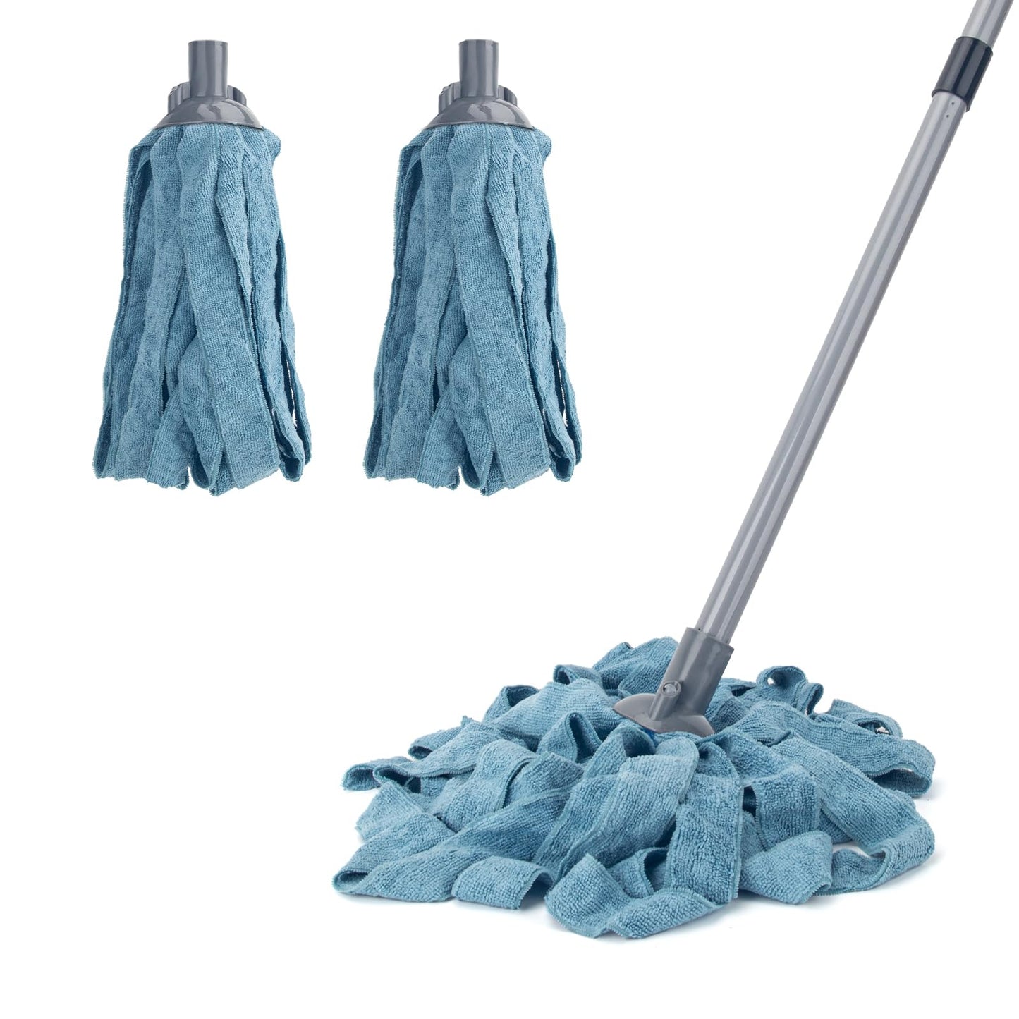 KeFanta Mops for Floor Cleaning,One Mop Handle with 2 Blue Microfiber Cloth Mops Head Replacement,String Wet Mop Refills Compatible with 0.8" Diameter Stick(1 Pole & 2 Heads)