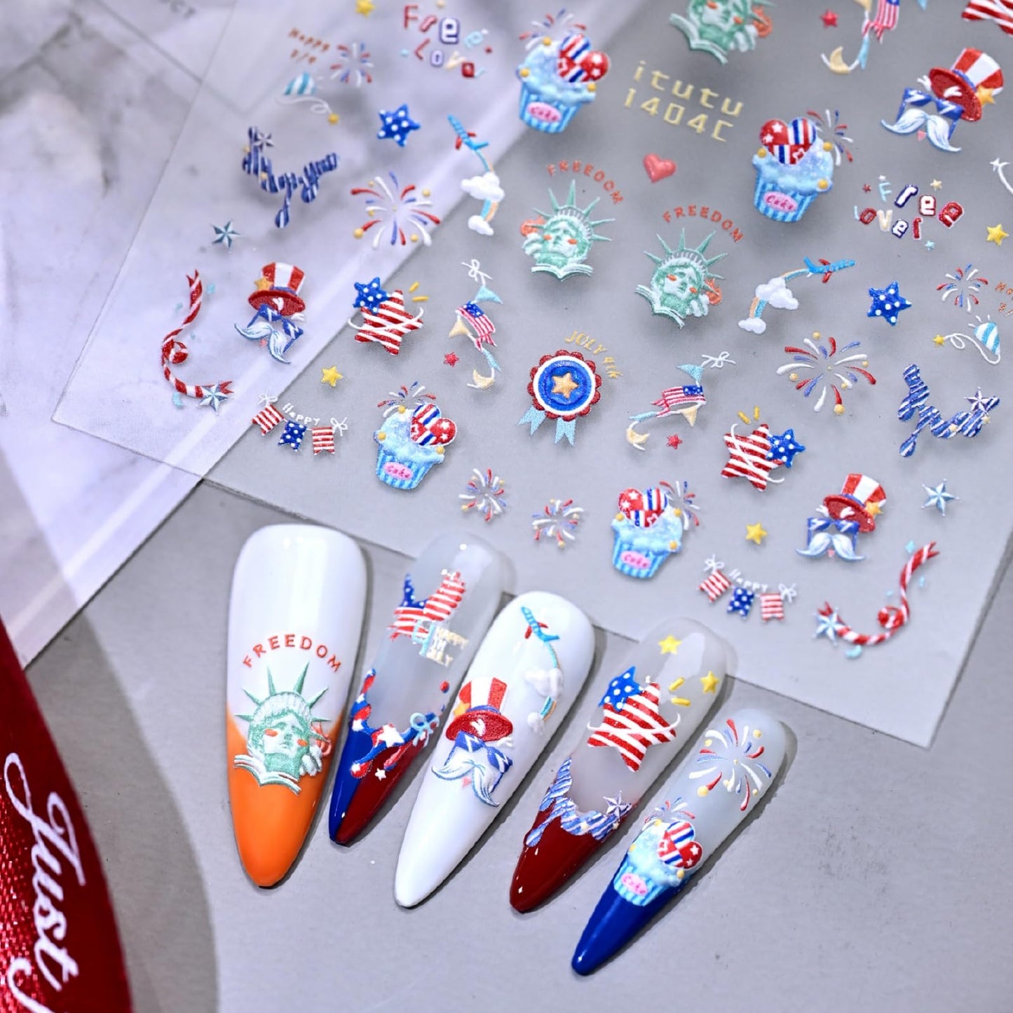 Independence Day Nail Stickers Firework Nail Art Stickers 5D Embossed Nail Decals Self Adhesive with Design Nails Charms Supply Decoration for Women
