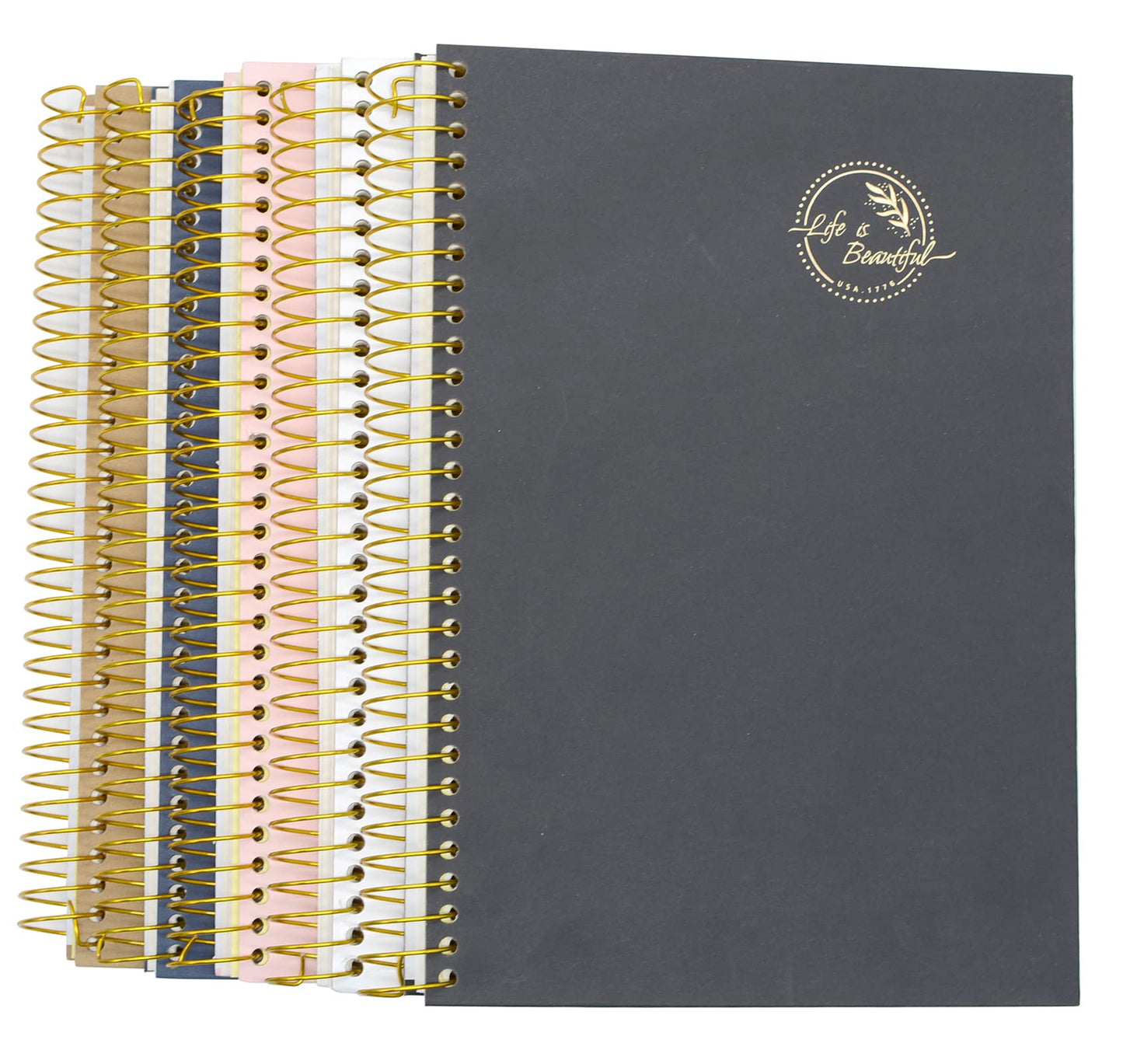 Yansanido Large Spiral Notebook, 5 Pcs B5 Thick Paper Hardcover 7mm College Ruled 5 Colors 150 Sheets -300 Pages Journals for Study, Work, Travel and Notes (5 Color)
