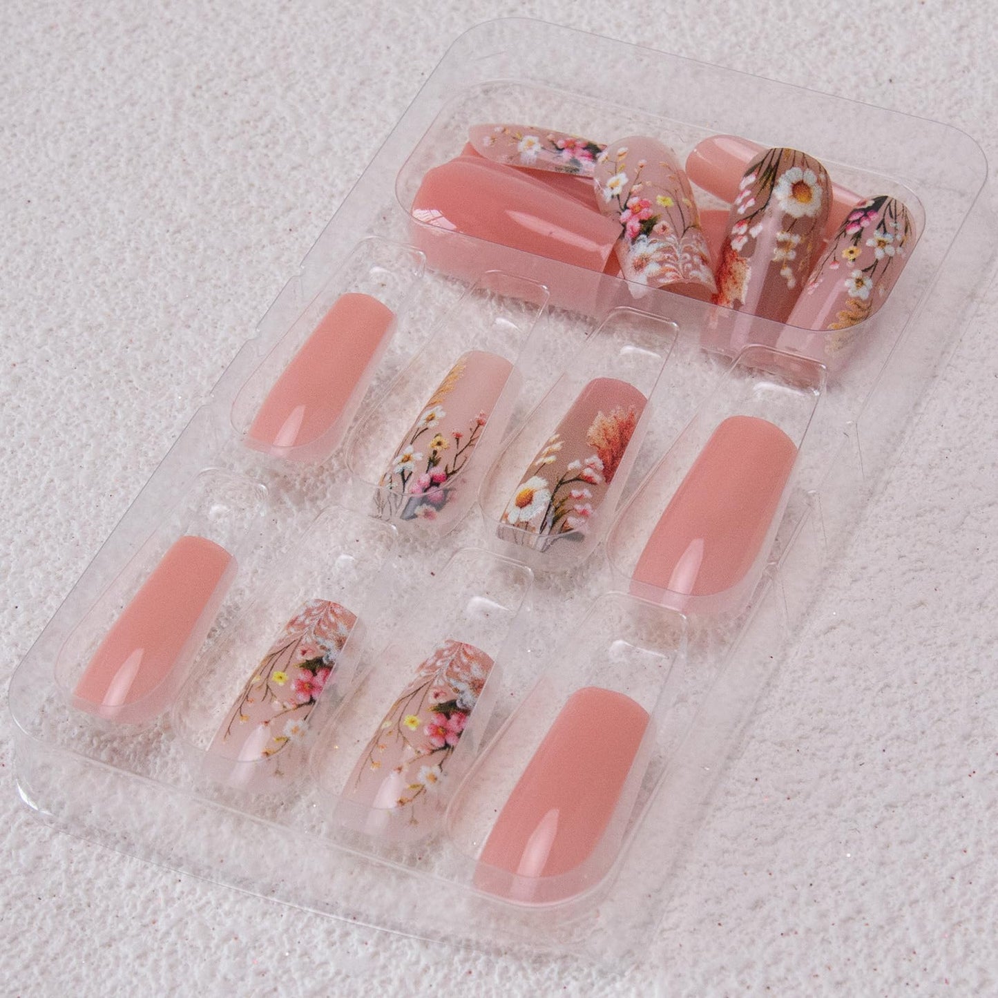 Purple Press on Nails Short Coffin Fake Nails 3D Flower Acrylic Nails Floral Leaf False Nails Matte Stick on Nails Square Artificial Nails for Women Girls Manicure 24Pcs