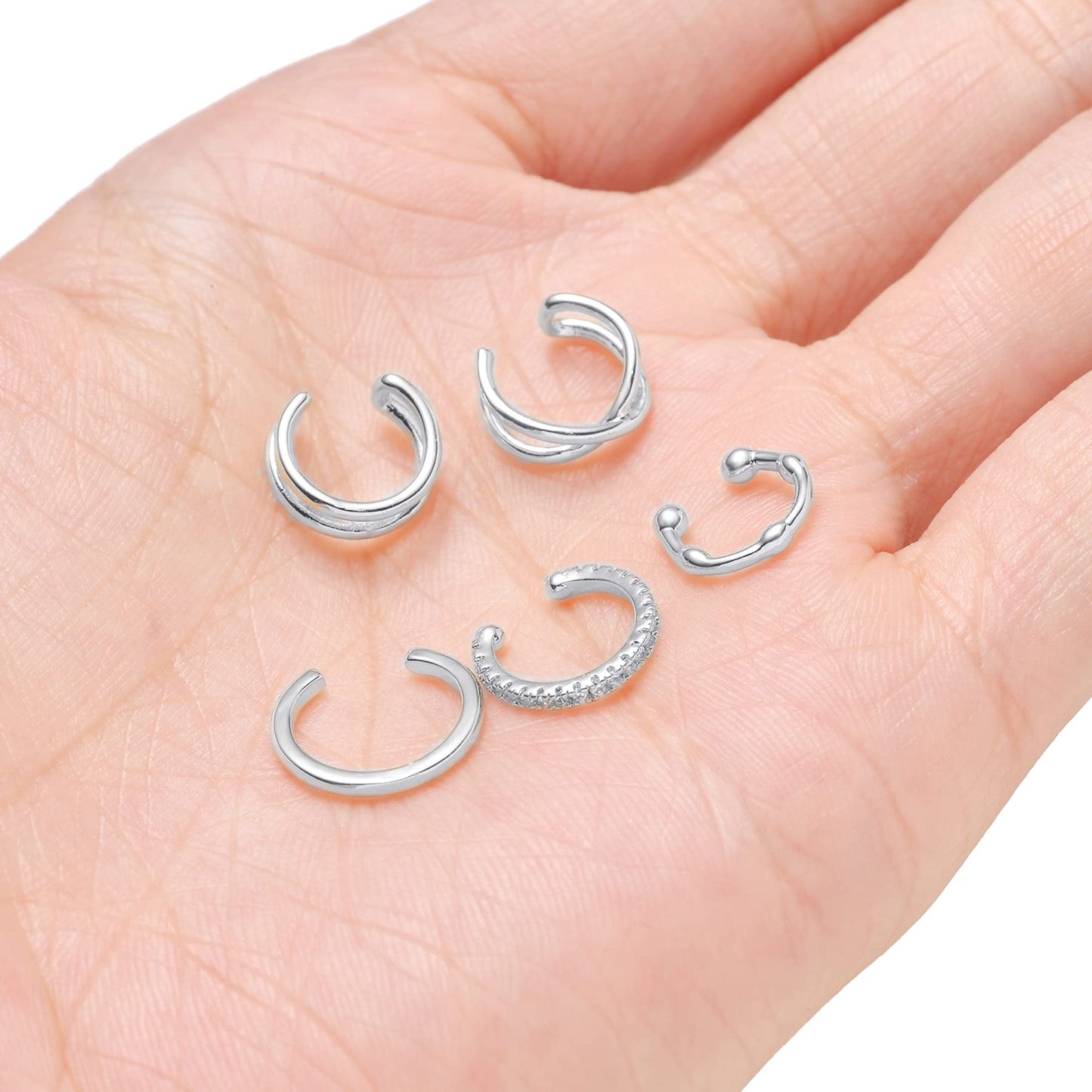 Tornito 4-10 Pairs Ear Cuff Helix Cartilage Clip On Wrap Earrings Fake Nose Ring Non-Piercing Adjustable (A7:10Pairs, Silver Tone)