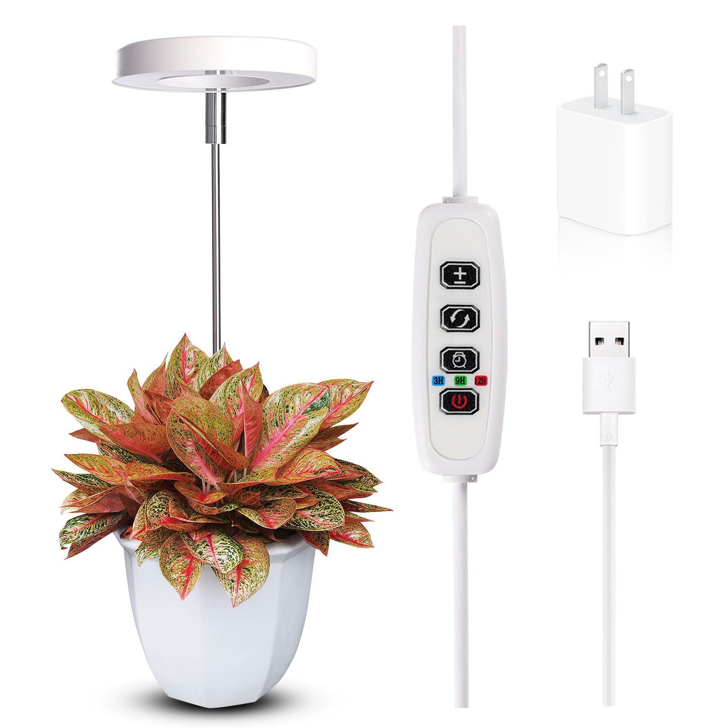 Grow Lights for Indoor Plants Small Potted - Full Spectrum, Auto 3/9/12H Timer, 10-Level Dimming & Adjustable Height - Compact Grow Light for Succulents, Herbs, Foliage in Home/Office (White,1PACK)
