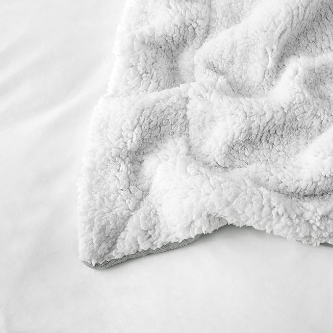 IR Imperial Rooms Sherpa Blankets Queen Size - Thick and Warm Blankets for Winter, Reversible Soft and Fuzzy Fluffy Queen Size Blanket for Bed, Light Grey, 90x90 Inches