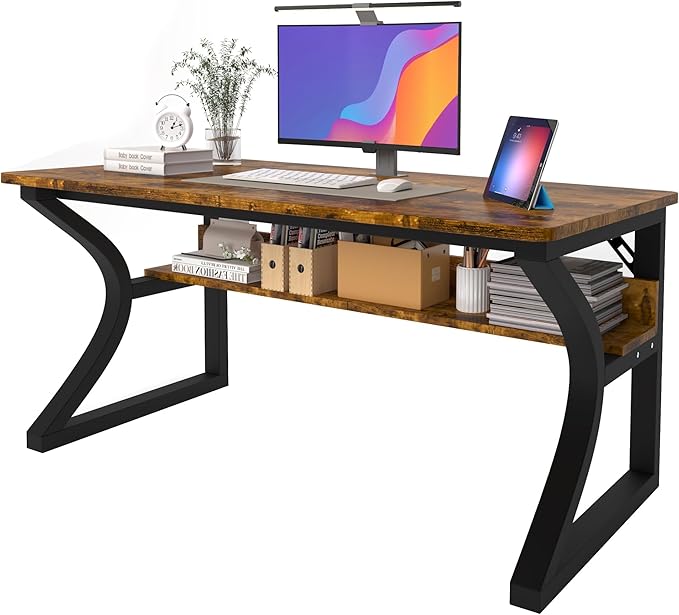 AZN Computer Desk, 47'' Computer Desk, Home Office Desks w/Storage, Home Office Desks w/U-Size Metal Frame for Home Office Bedroom, Study Writing Work Table w/Water-Resistant, Scratchproof Surface