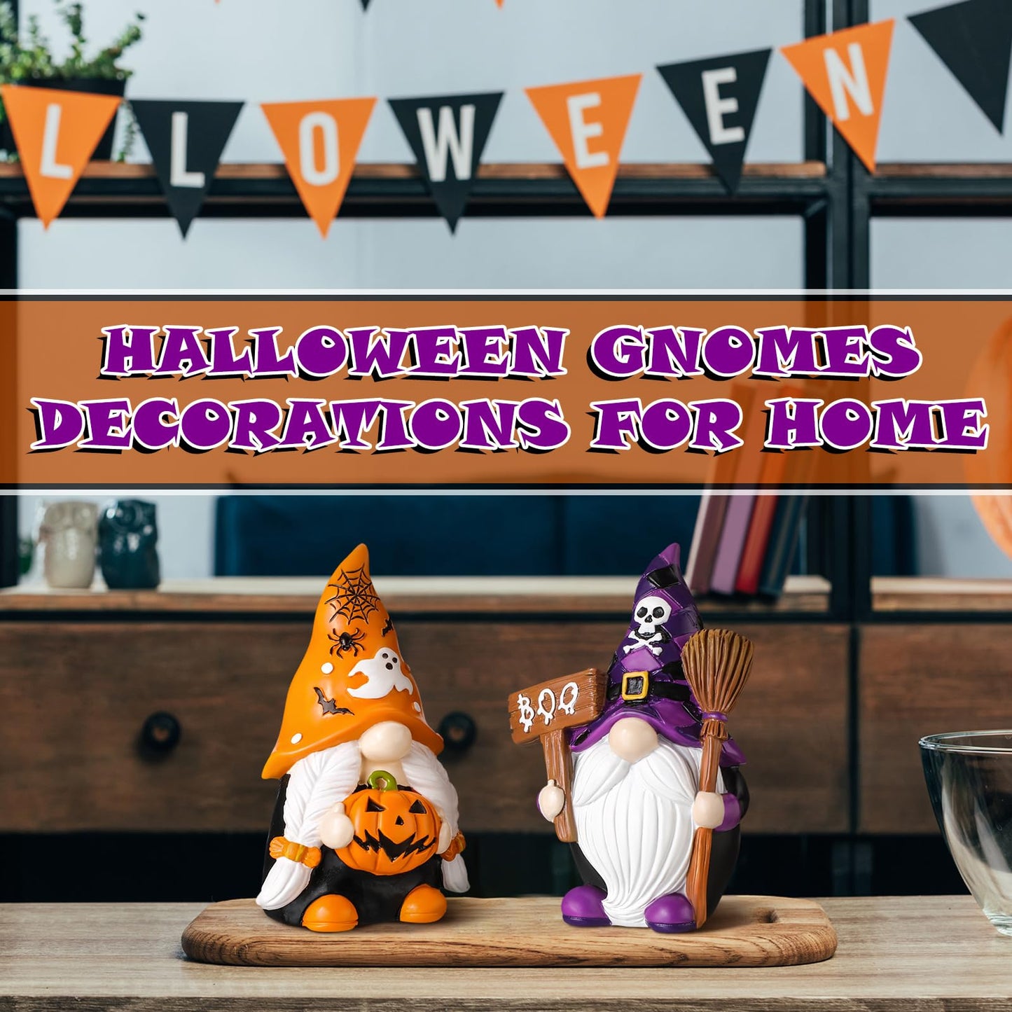 FairySandy 2 Pcs Halloween Gnomes Resin Figurines for Home Decorations Stuff Decor Resin Swedish Gnomes Figurines Collectible Tabletop Kitchen Decorations for Halloween Home Kitchen Office