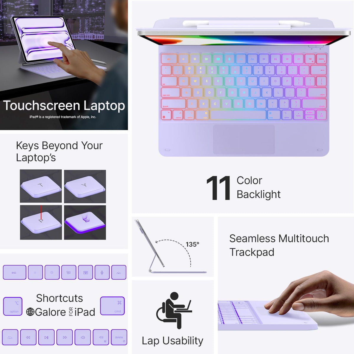 typecase Keyboard Case for iPad Pro 13-inch (M4) 2024,Magic Keyboard with 11 Colors Backlight for iPad Pro 13,Keyboard Case with Pencil Holder,Multi-Touch Trackpad,Easy-Set Magnetic Stand,Light Purple