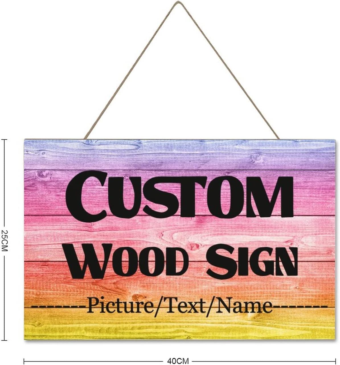 Custom Wood Sign With Hanging String, Personalized Wooden Name With Text Logo Photo, 20 Fonts, 100 Colors, Design Your Welcome for Front Door, Farmhouse 15.7x9.8 Inch
