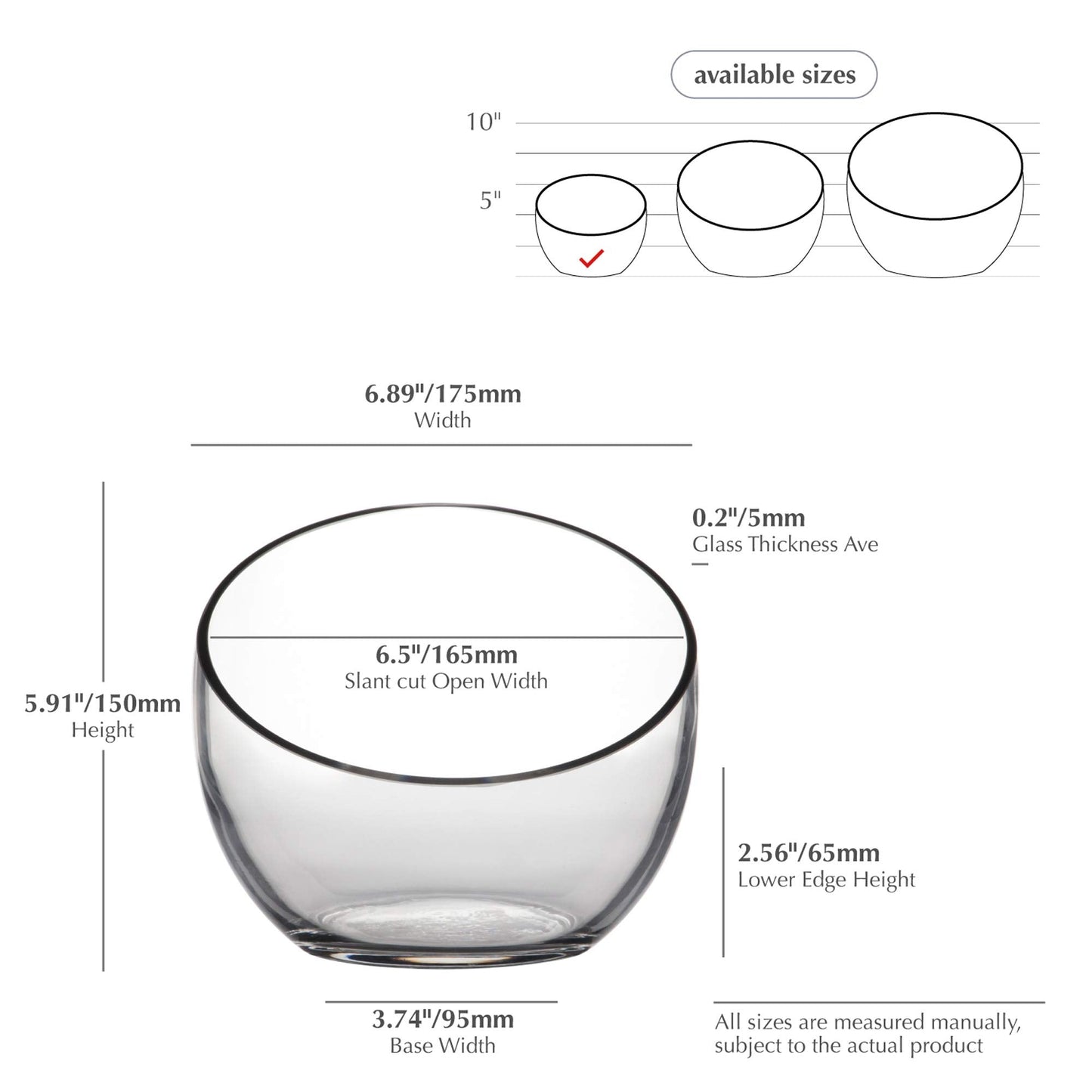 WGVI Clear Slant Cut Bowl Glass Vase, Glass Terrarium, Candy Dish, Glassware, Slant Open: 7". Height: 6" x 2.7". Base: 4" (1 Piece)
