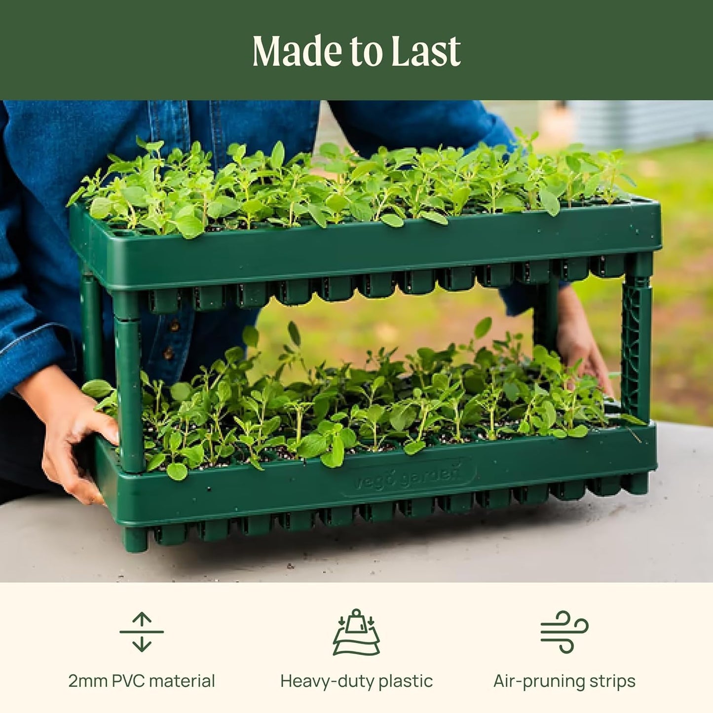 Vego garden 2 Set 76 Cells Seed Starter 10" x 20" Tray Stackable Seedling Starting Germination Trays for Plants Planting Vegetables Herbs Flowers,