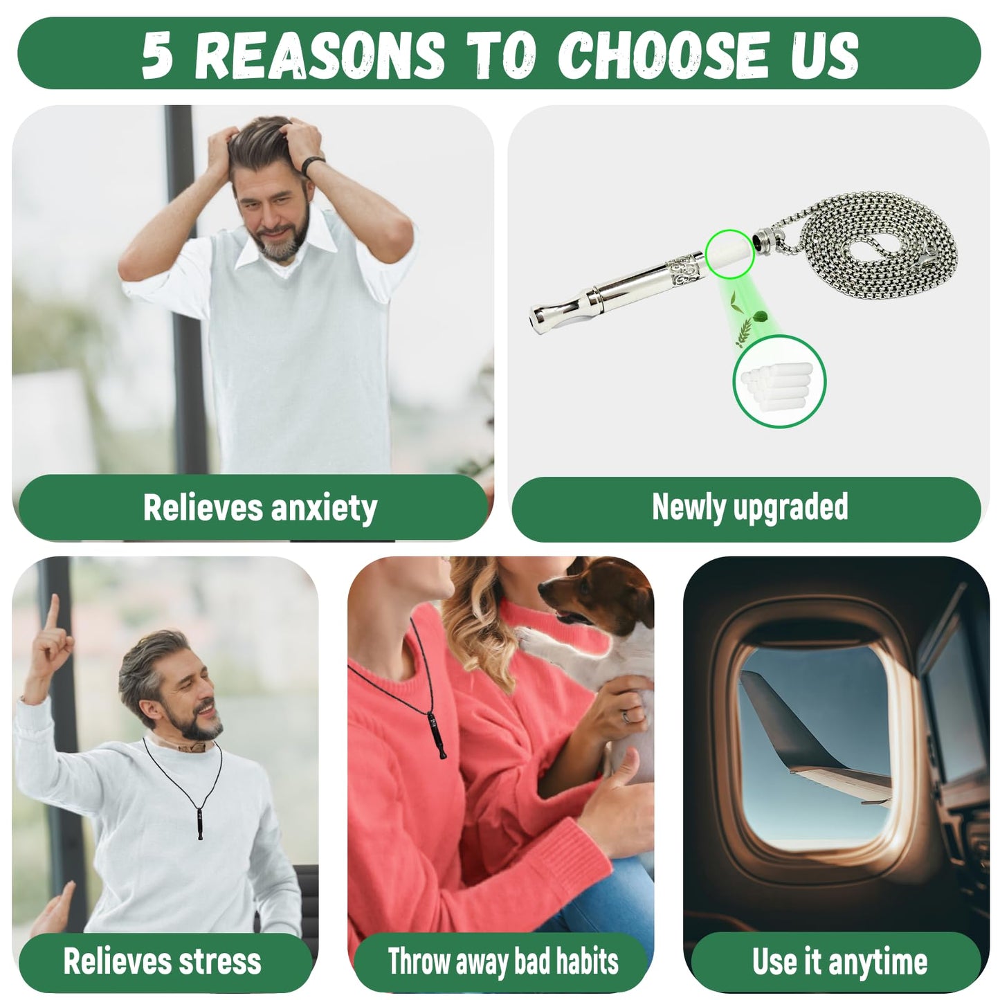 Quit Smoking Breathing Necklace V2,Breathing Necklace for Fidget Relief and Stress Relief,Naturally Switch from Bad Habits, Stop Smoking Aid for Anxiety Relief,Includes 6 Flavor core