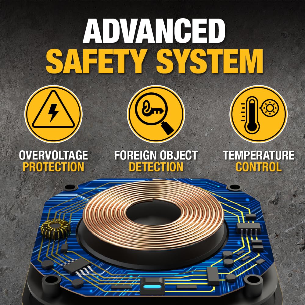 DEWALT Heavy Duty Wireless Charger, 10W Max Fast Wireless Charging Pad Compatible with iPhone 17/16/15/14/13/12/11/X/8 Pro Max Plus Samsung Galaxy S22/S21 AirPods (Type C Cable/AC Adapter Included)